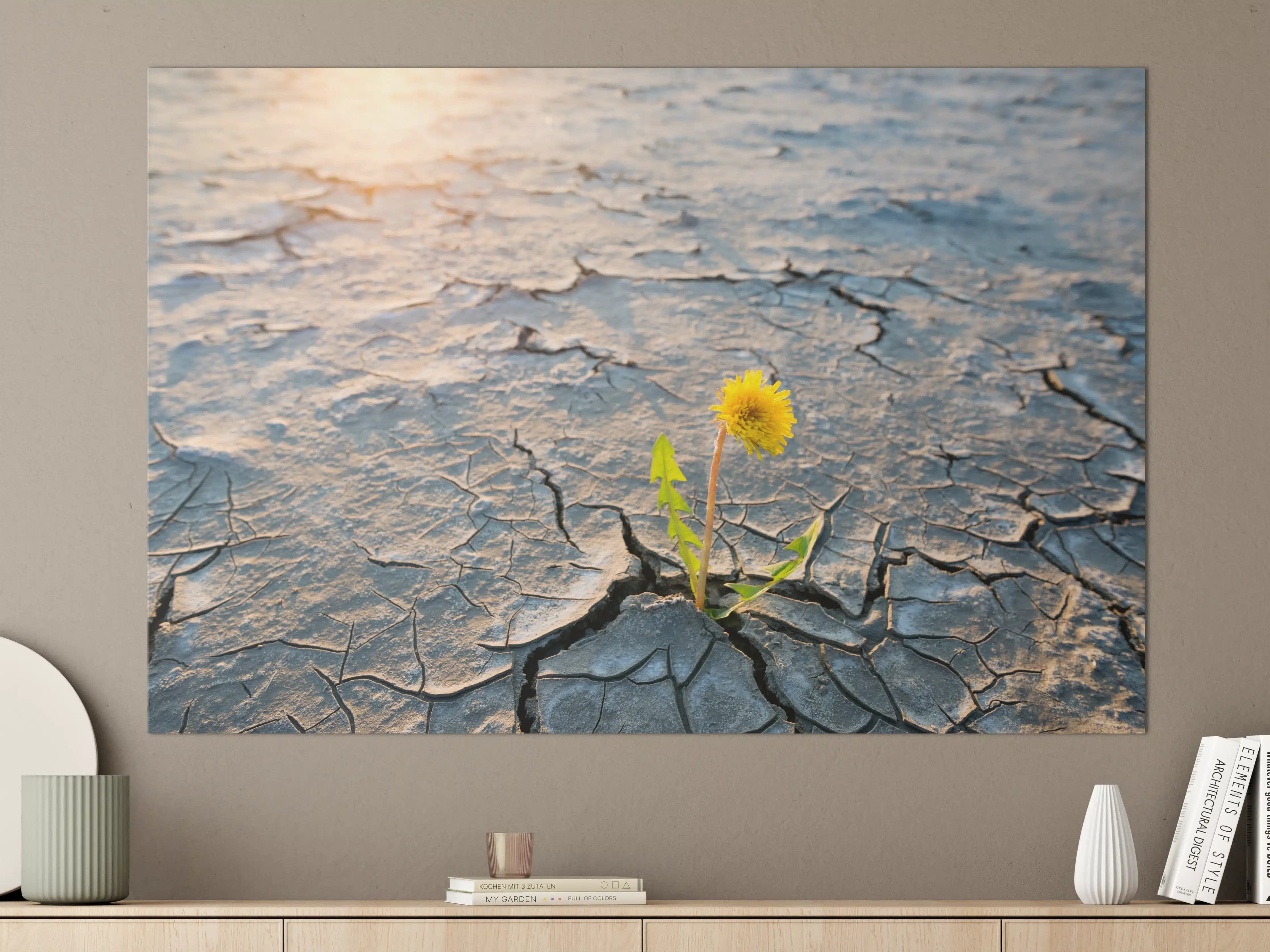 Große Wandbilder - Blume wächst in trockener Wüste