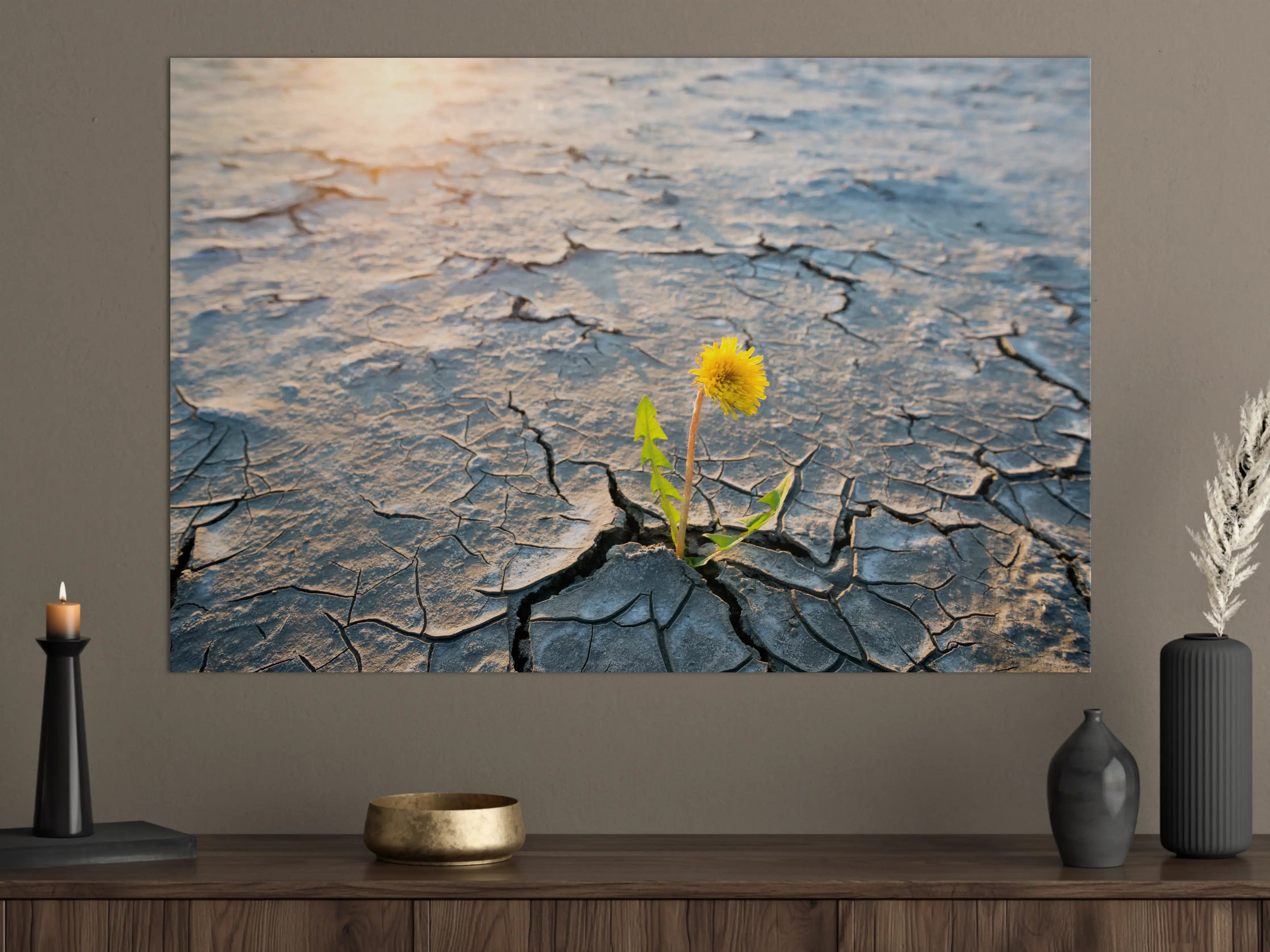 Große Wandbilder - Blume wächst in trockener Wüste