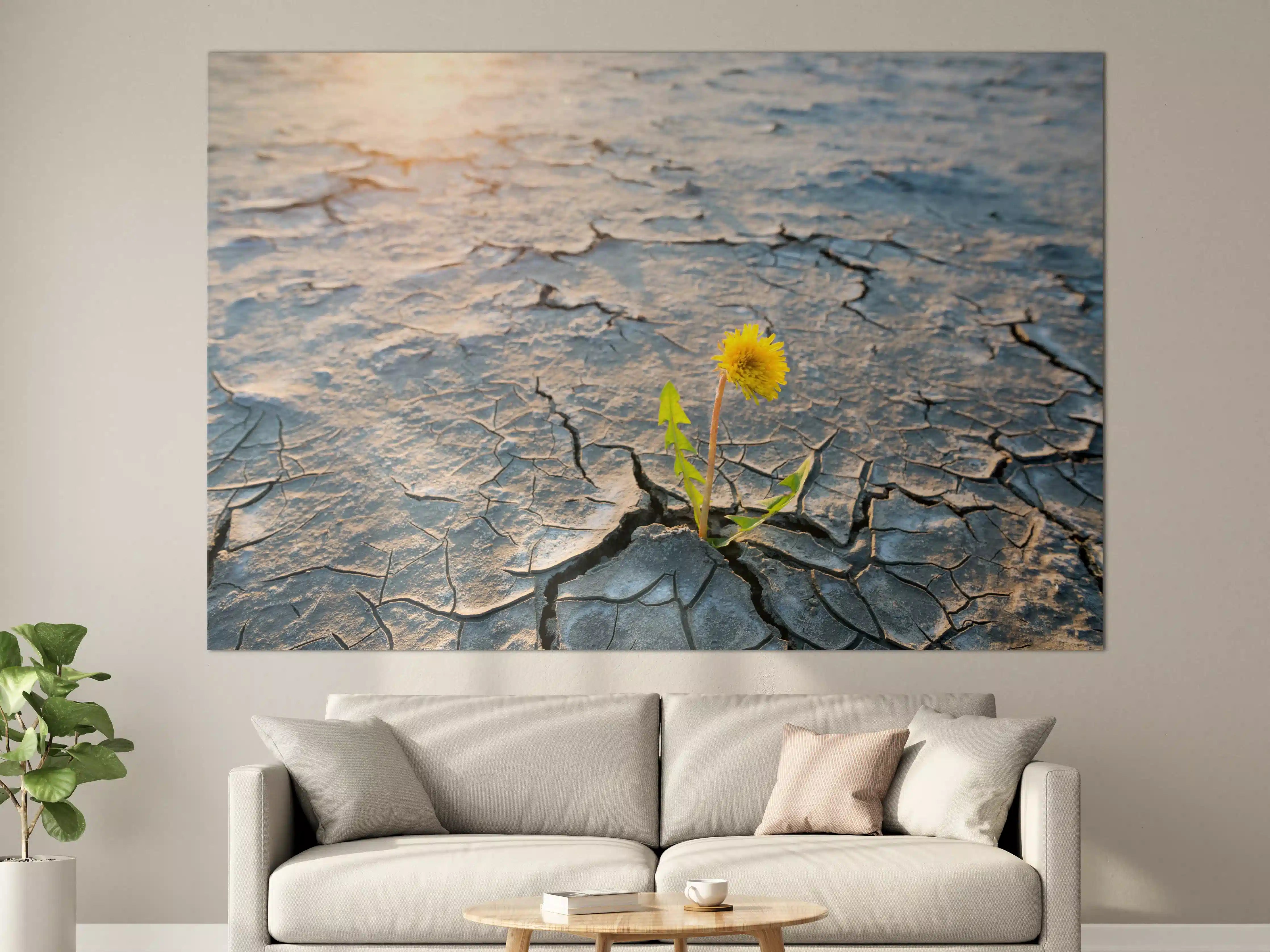 Große Wandbilder - Blume wächst in trockener Wüste