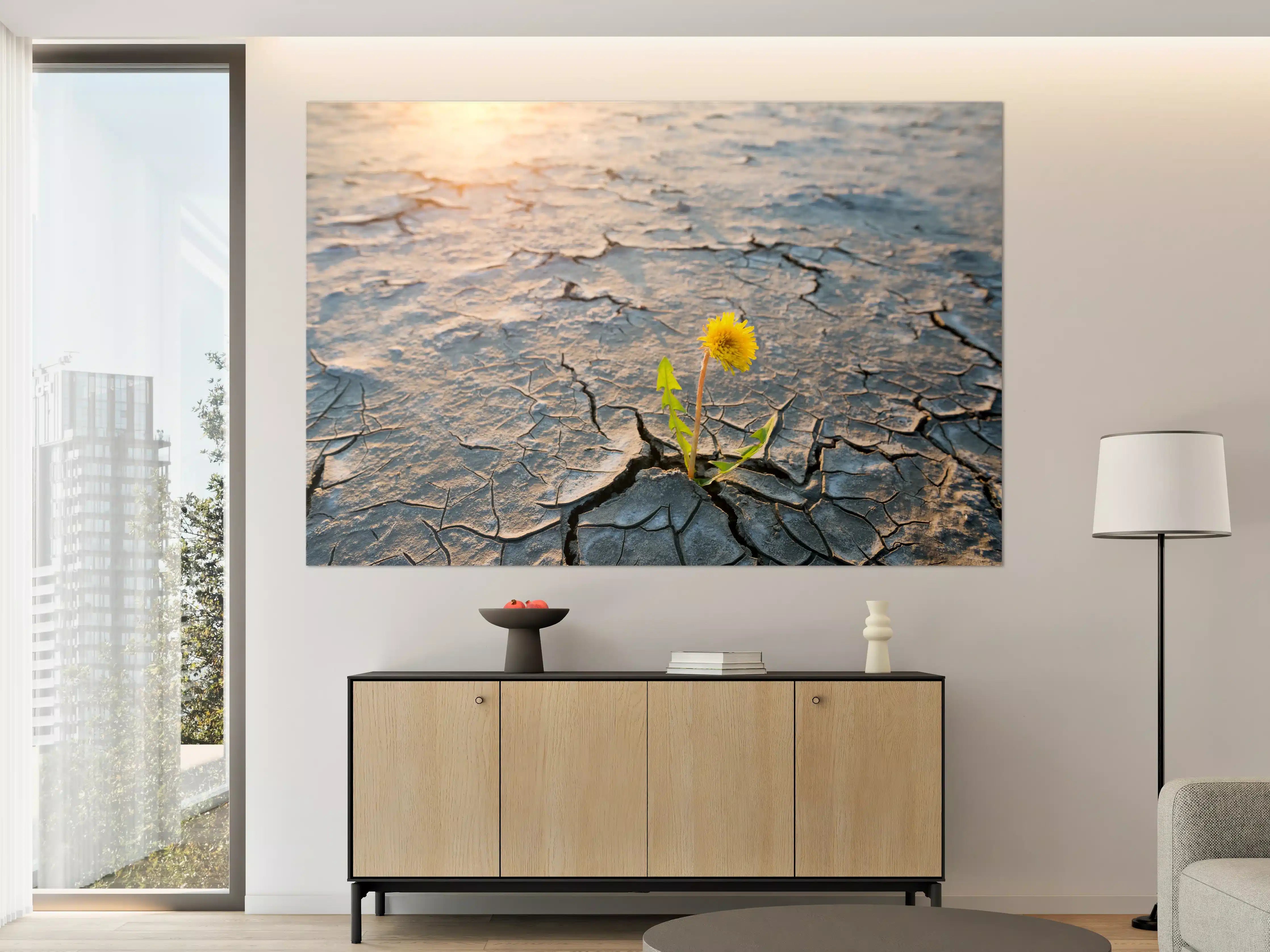 Große Wandbilder - Blume wächst in trockener Wüste