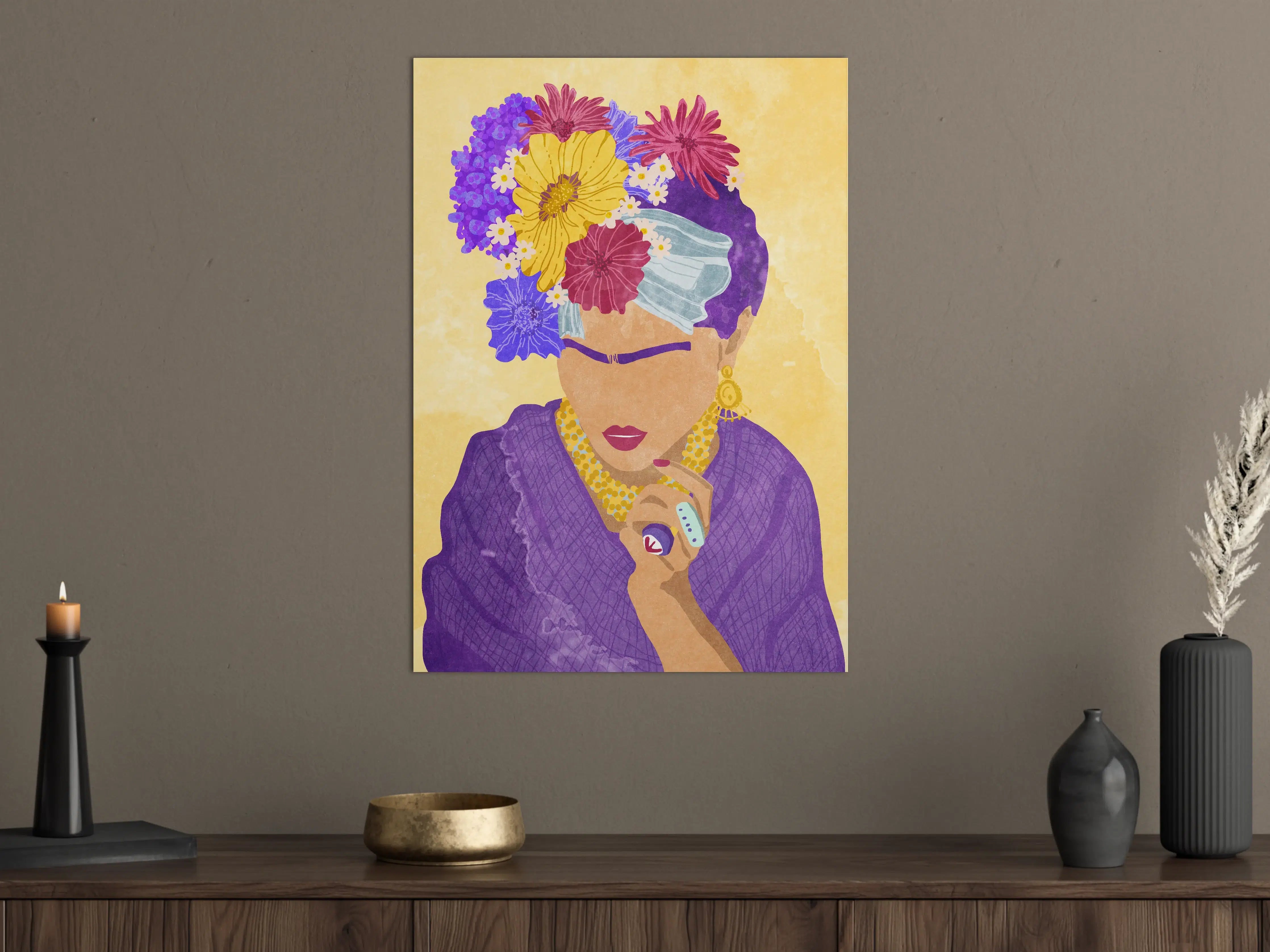 Große Wandbilder - Blumen-Haarschmuck und elegante Kleidung