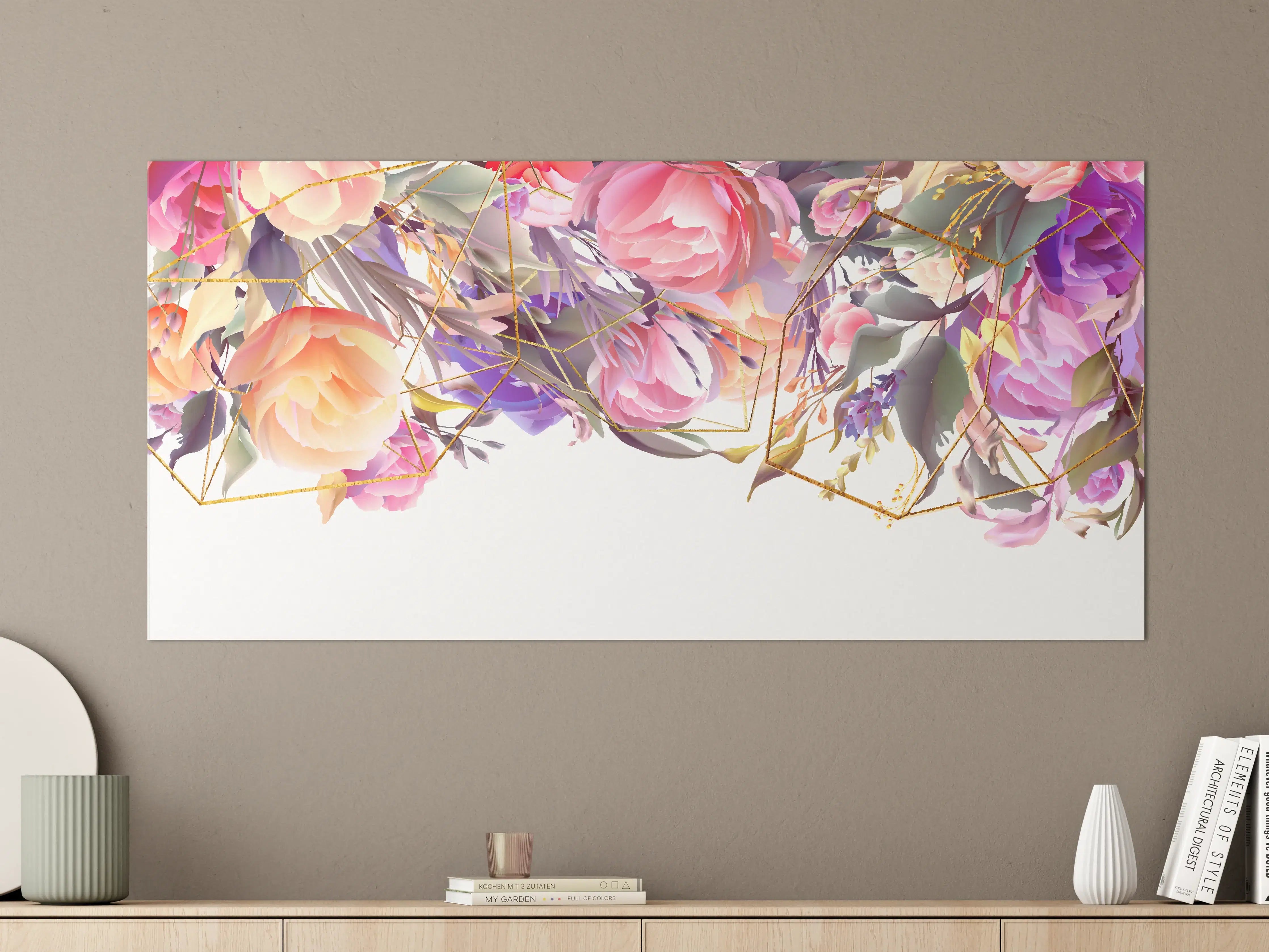 Große Wandbilder - Blumen-Muster Abstrakt Gold