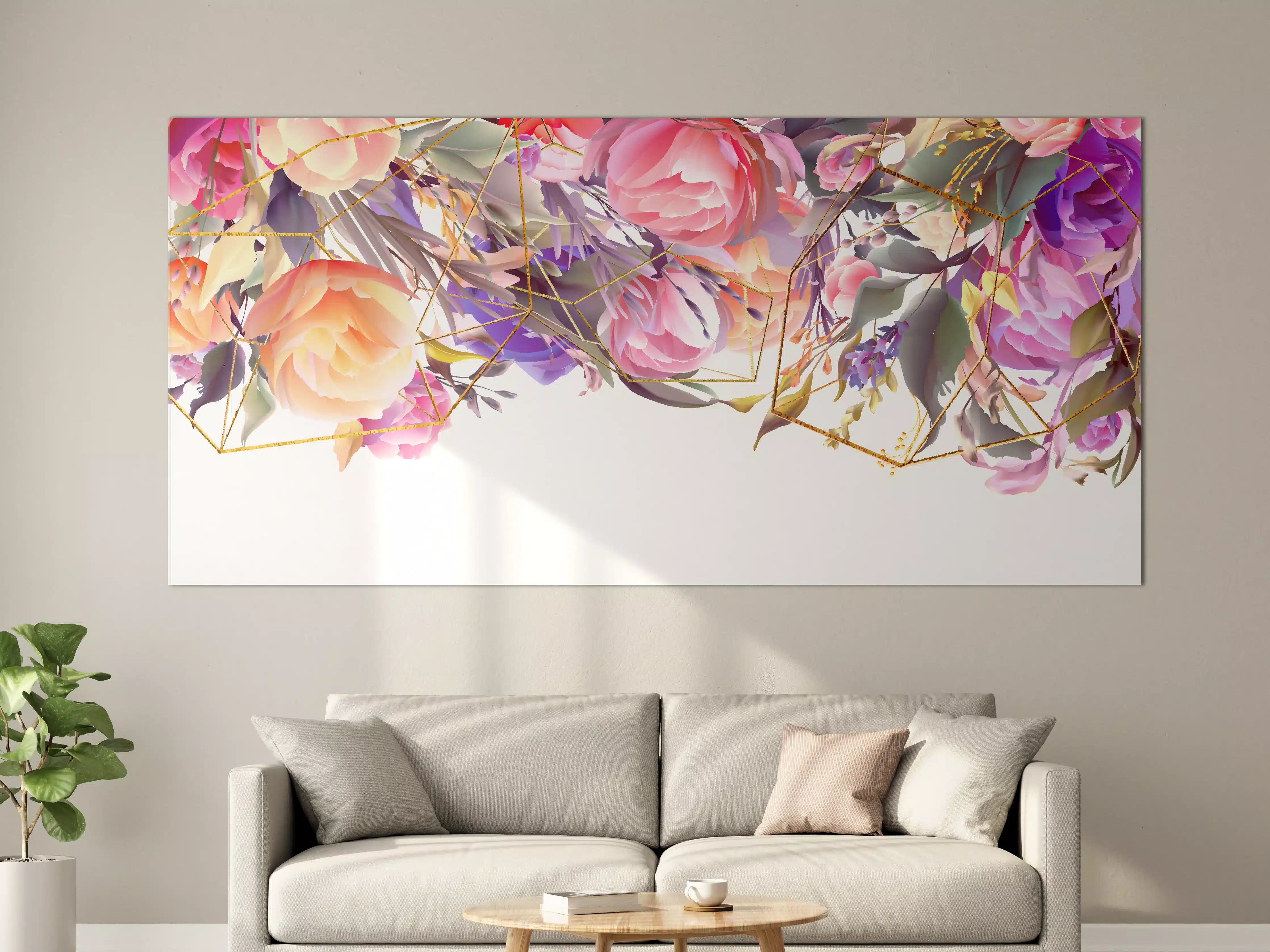 Große Wandbilder - Blumen-Muster Abstrakt Gold