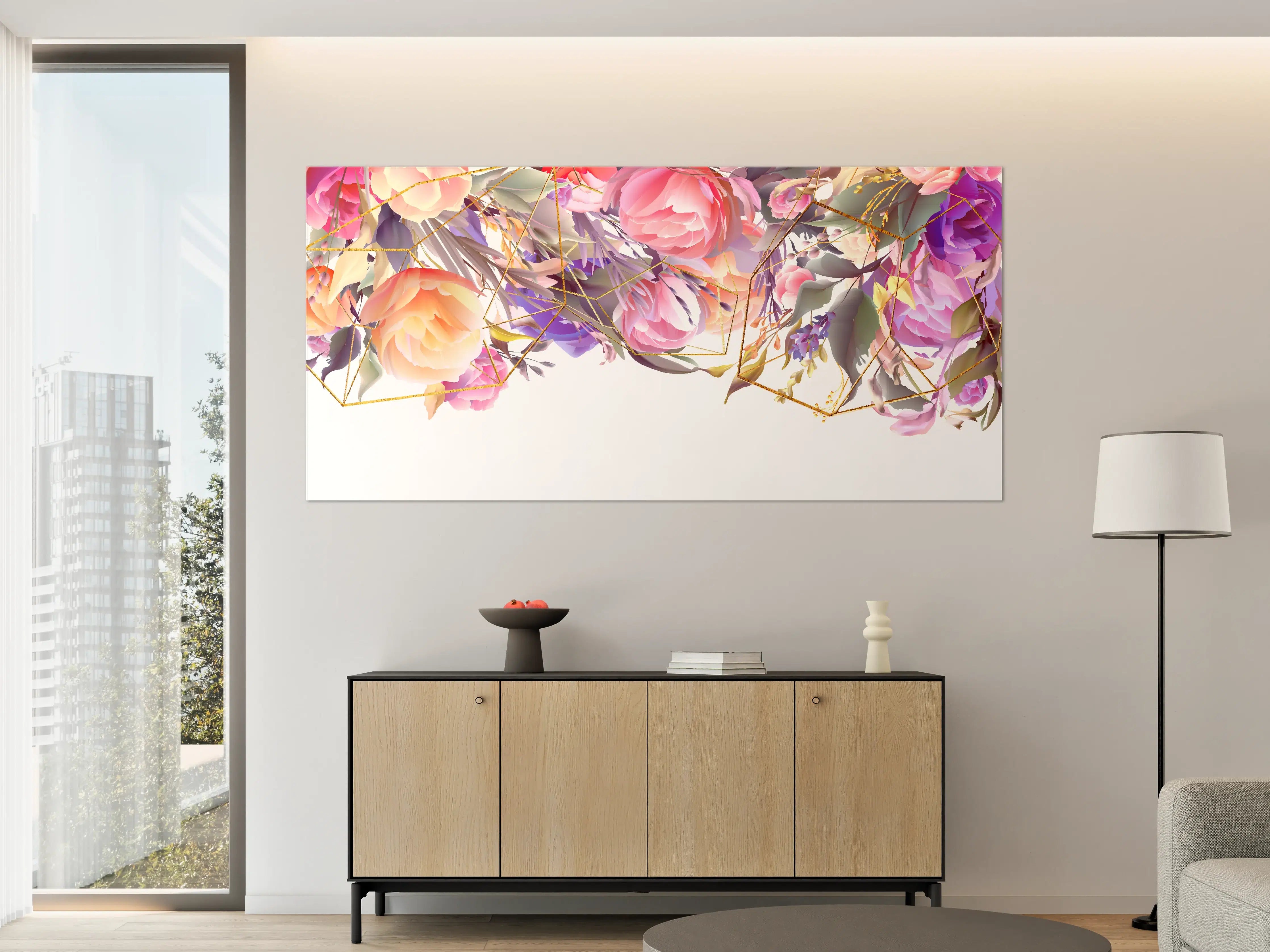 Große Wandbilder - Blumen-Muster Abstrakt Gold
