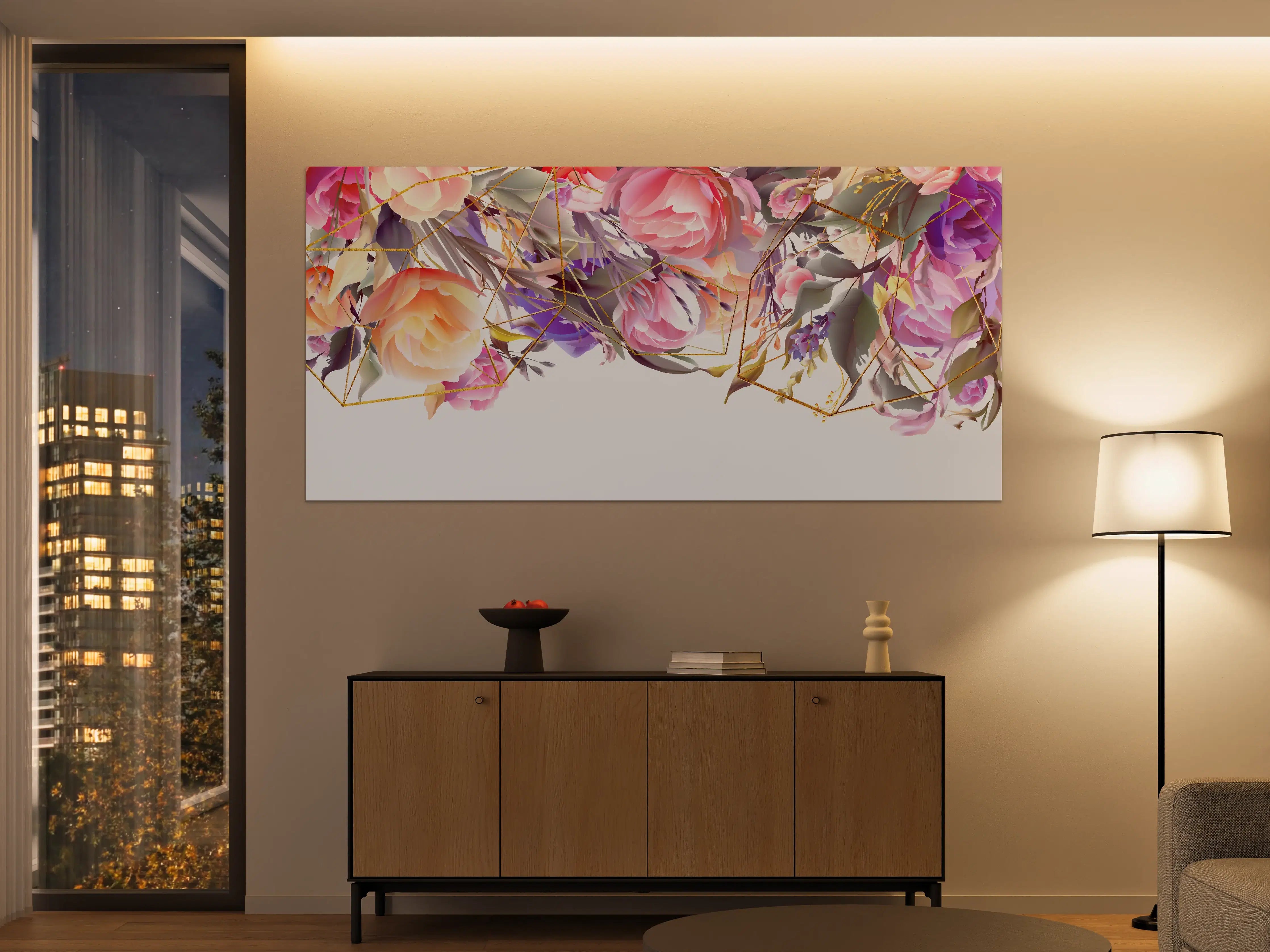 Große Wandbilder - Blumen-Muster Abstrakt Gold