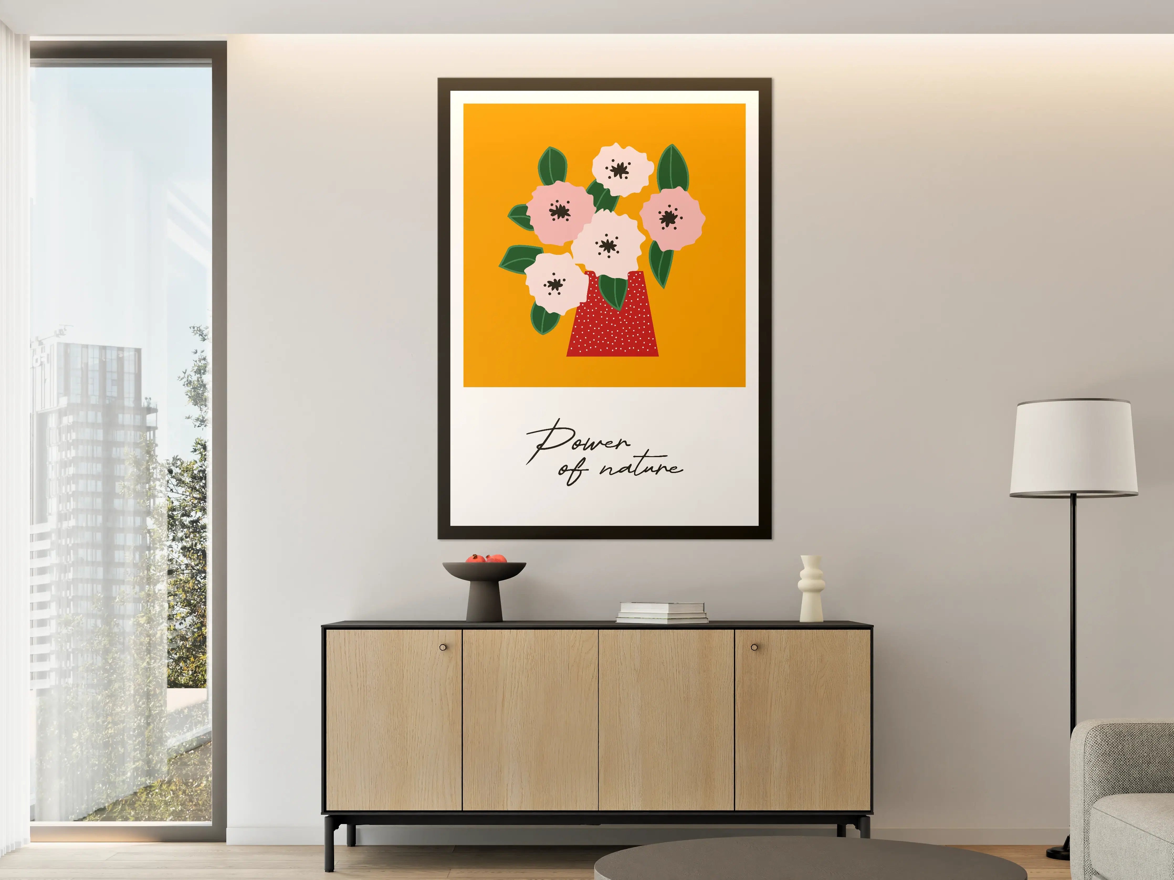 Große Wandbilder - Blumen im Vasen auf Orange Hintergrund