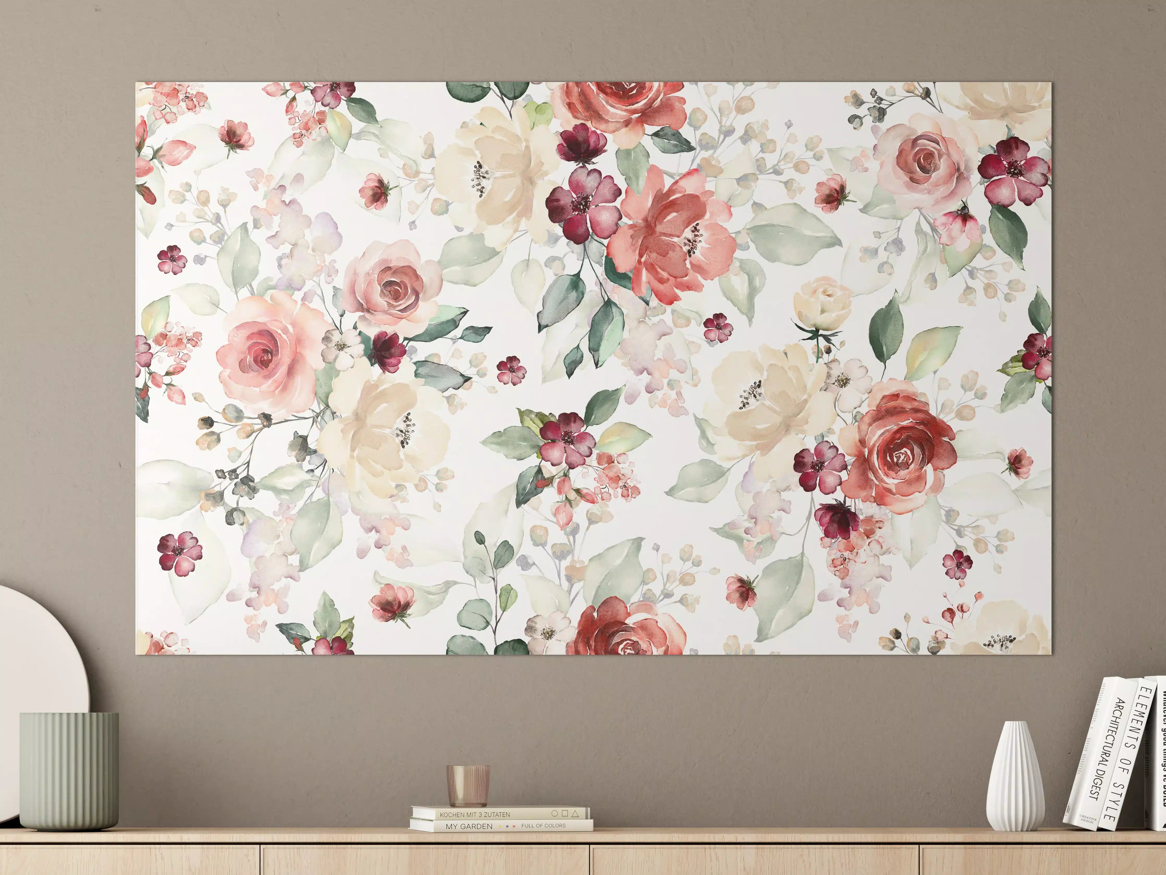 Große Wandbilder - Blumen und Blätter im Tapeten-Stil