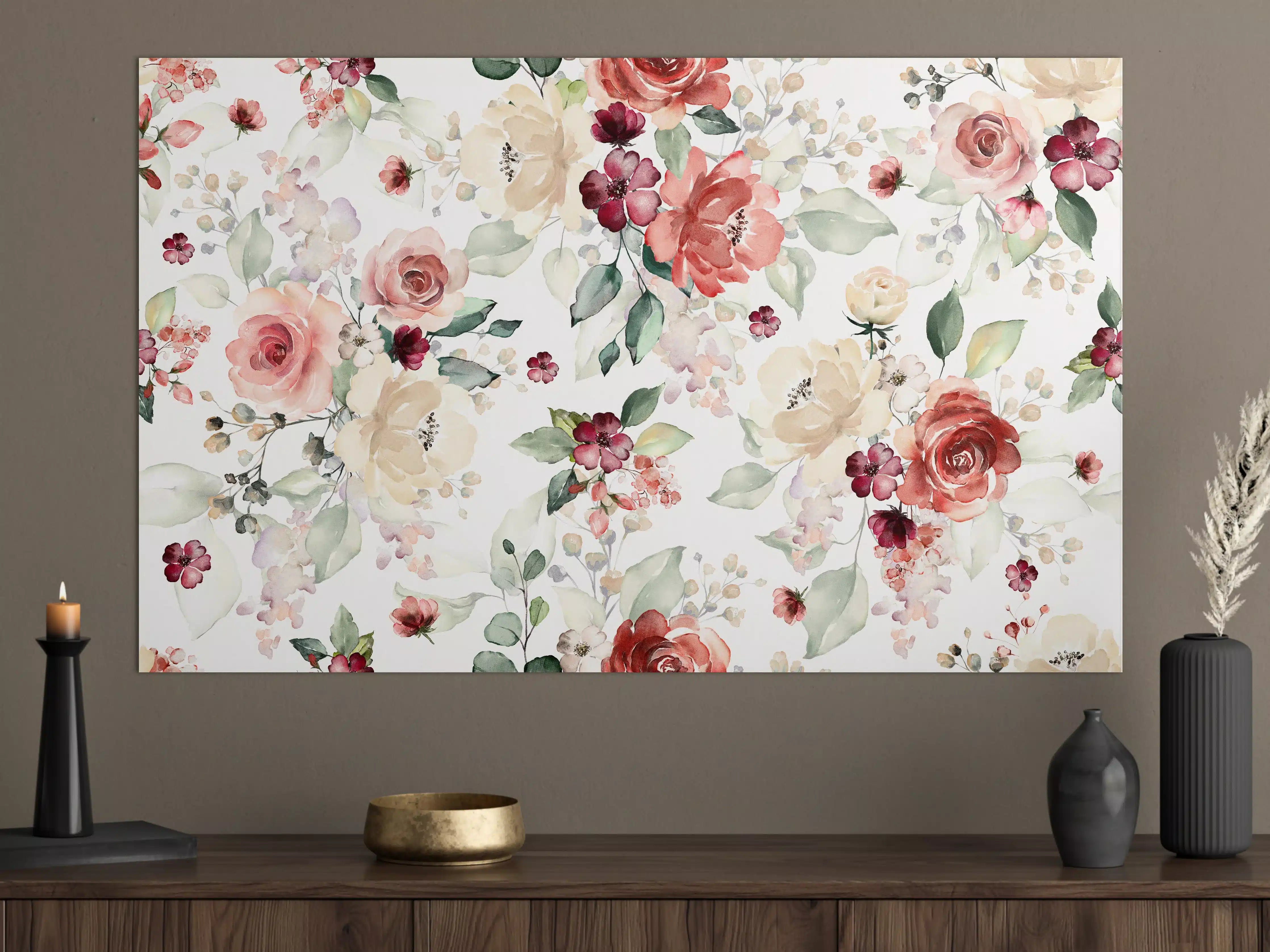 Große Wandbilder - Blumen und Blätter im Tapeten-Stil