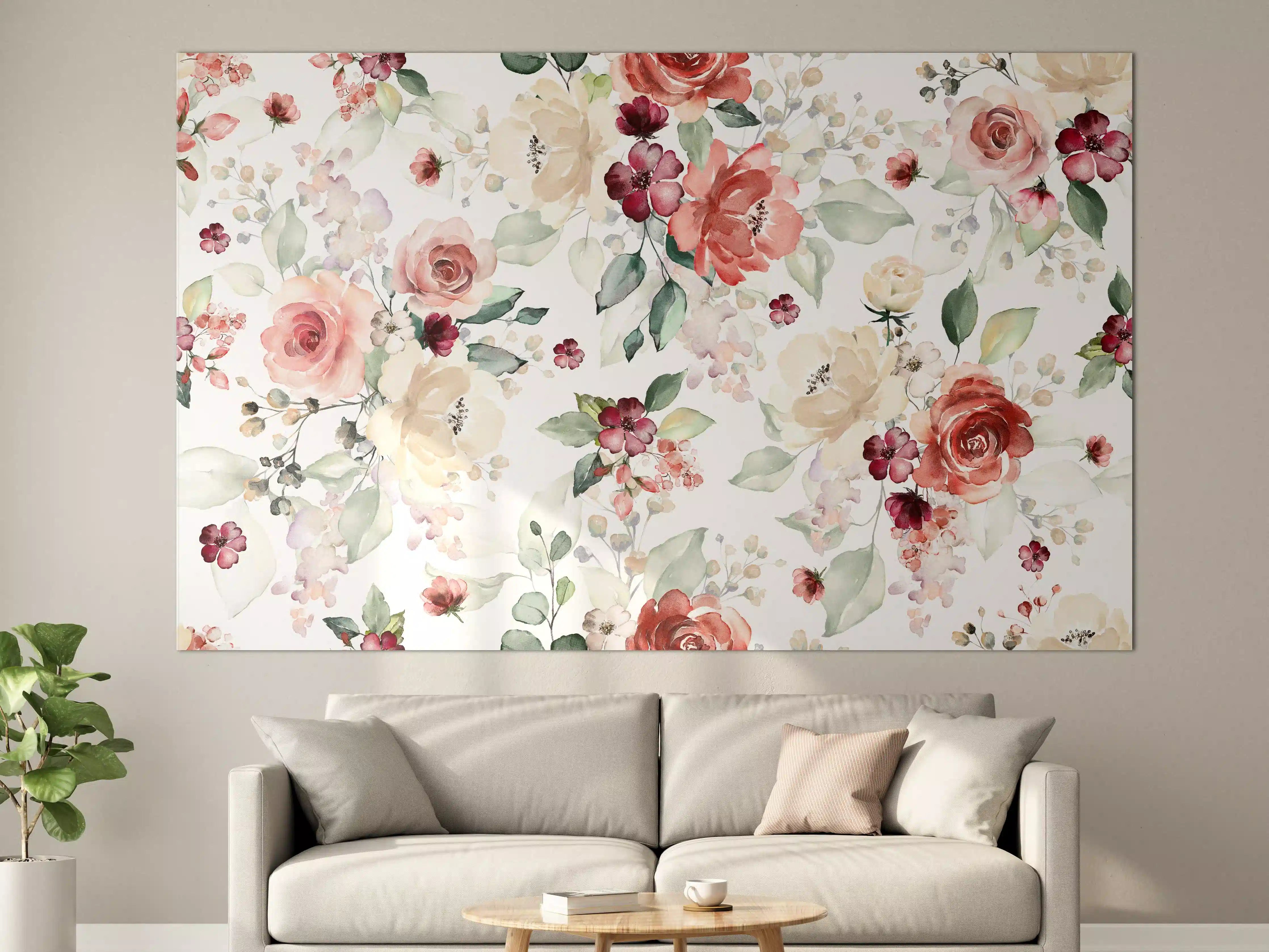 Große Wandbilder - Blumen und Blätter im Tapeten-Stil