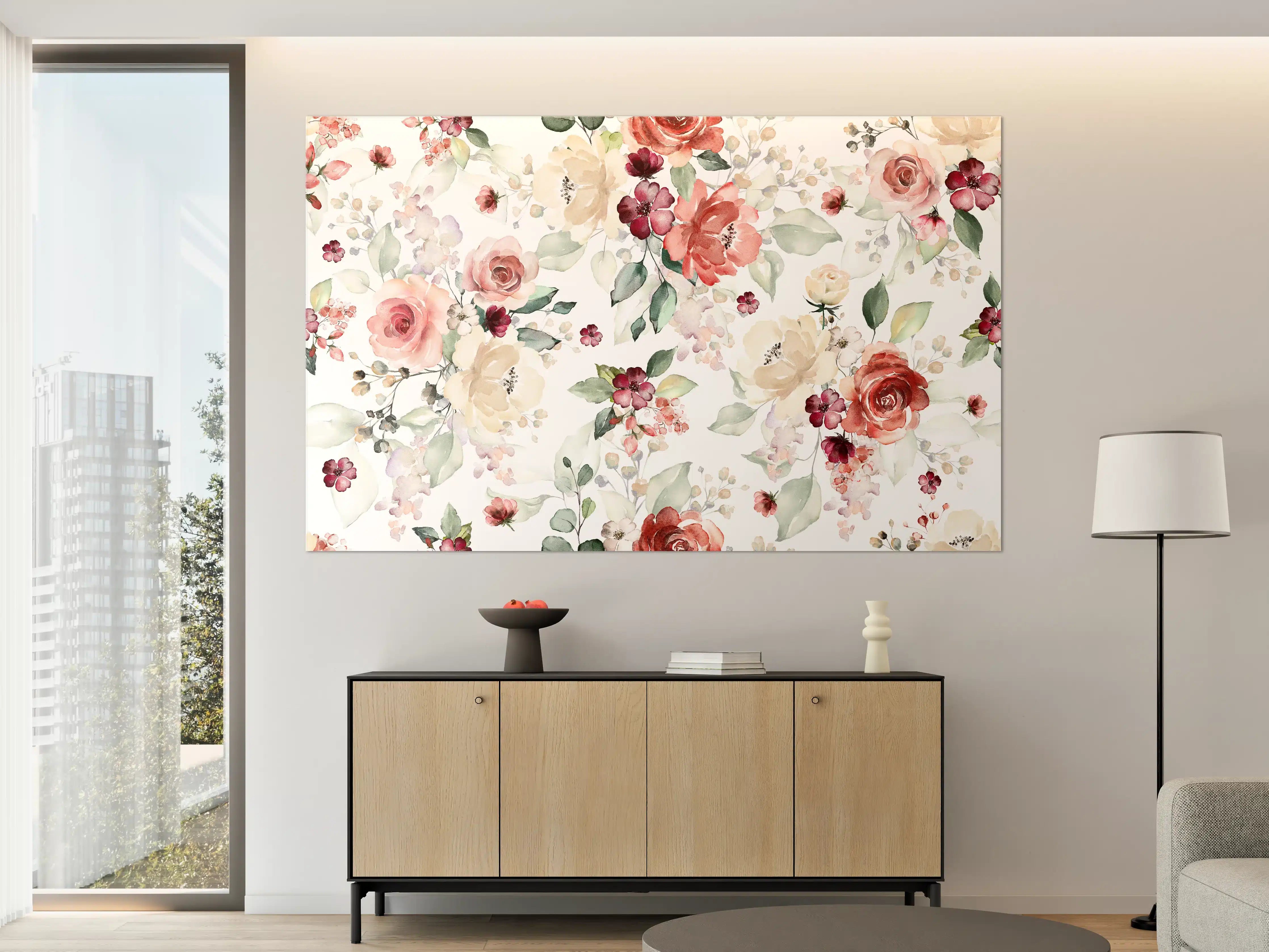 Große Wandbilder - Blumen und Blätter im Tapeten-Stil