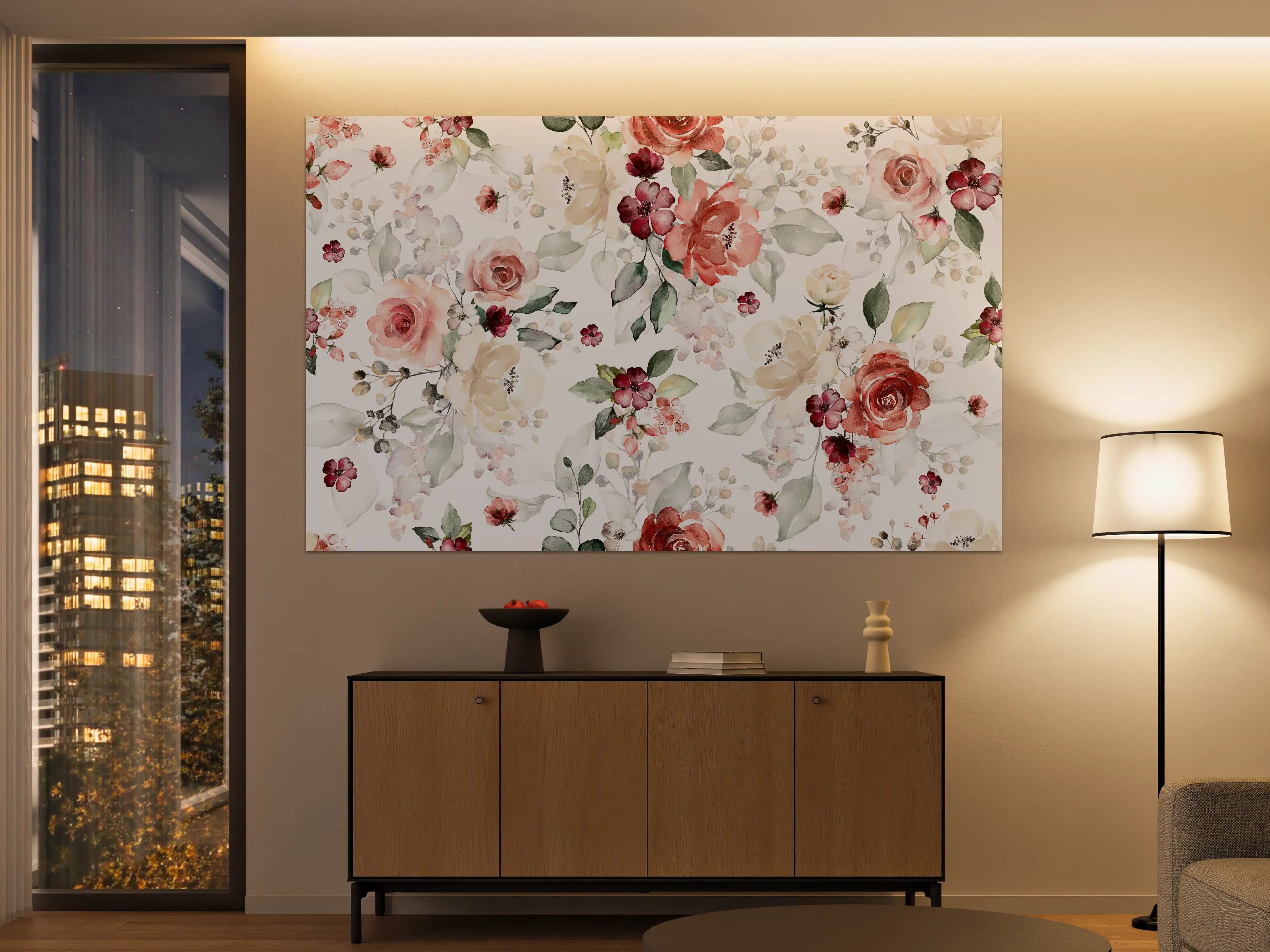 Große Wandbilder - Blumen und Blätter im Tapeten-Stil