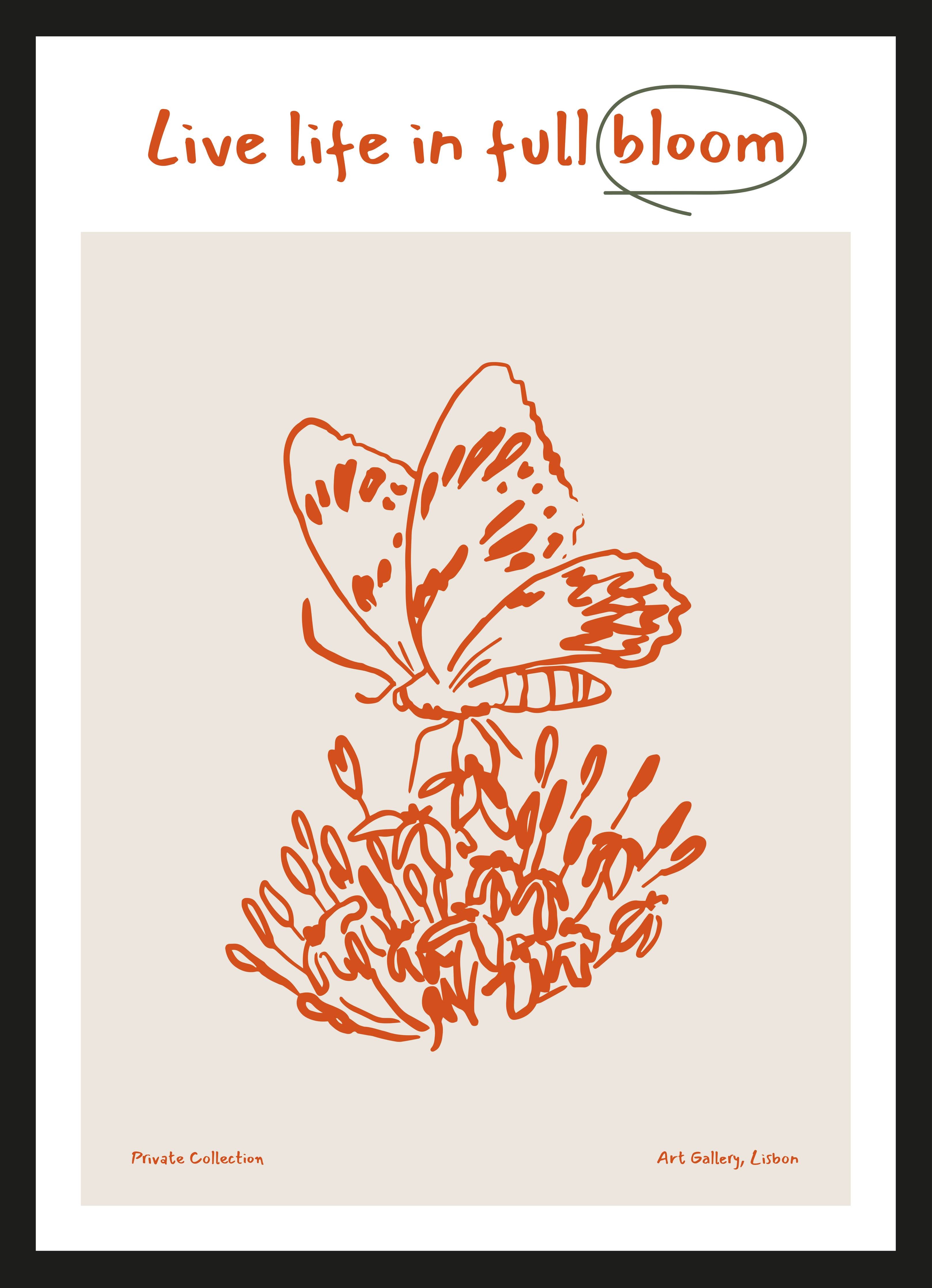 Große Wandbilder-Blumen und Schmetterling in warmen Orangetönen