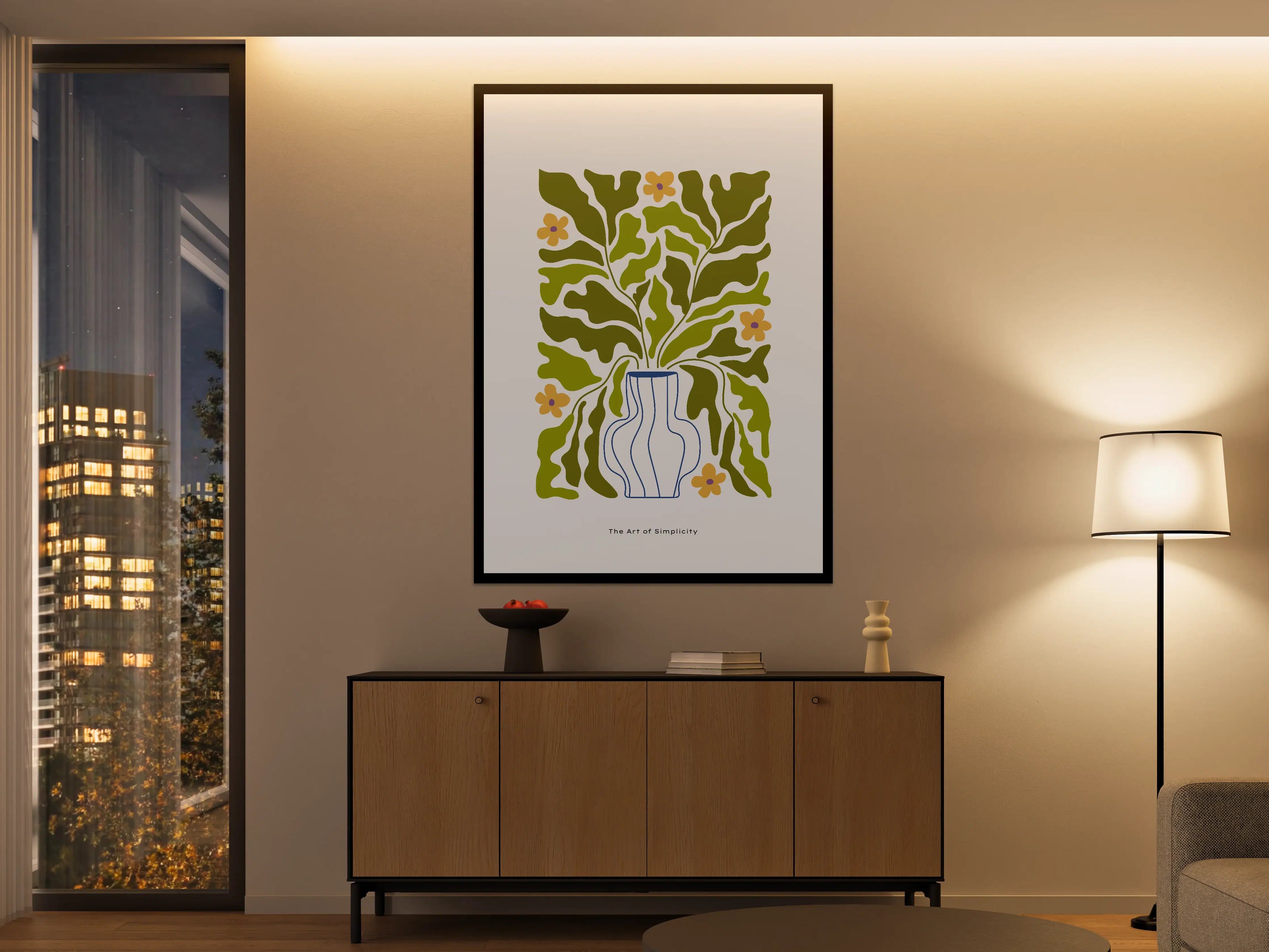 Große Wandbilder - Blumen und Topf in stilisierter Silhouette