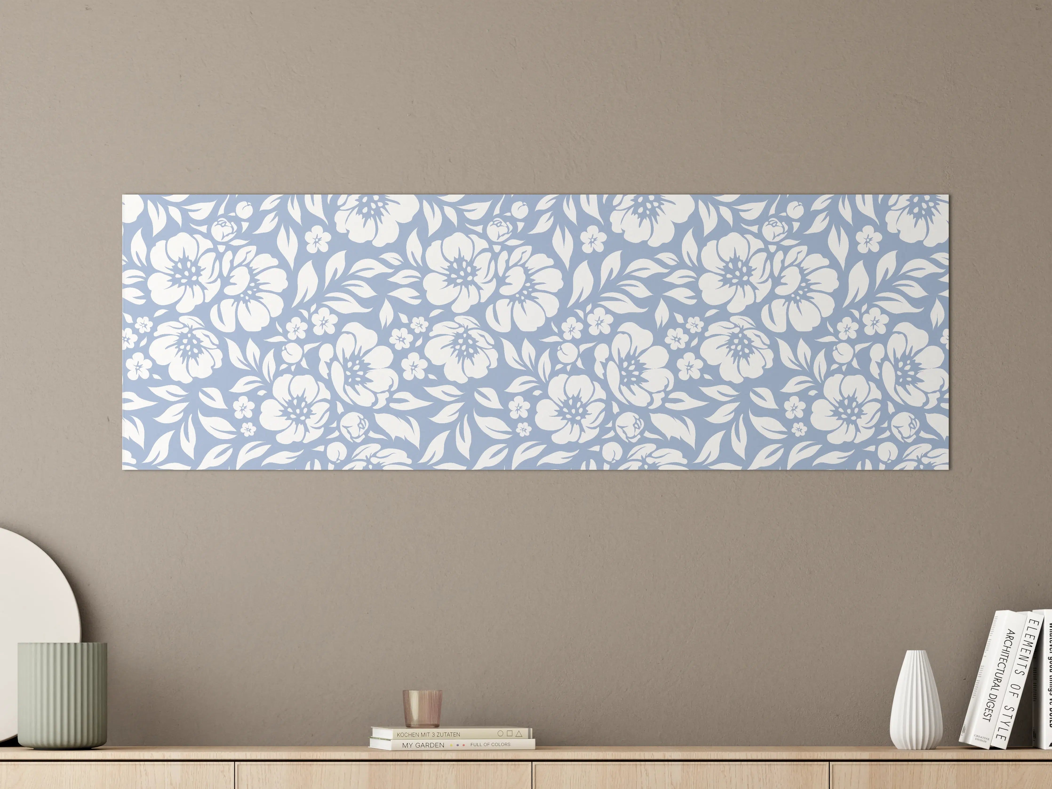 Große Wandbilder - Blumendesign in zartem Blau-Weiß
