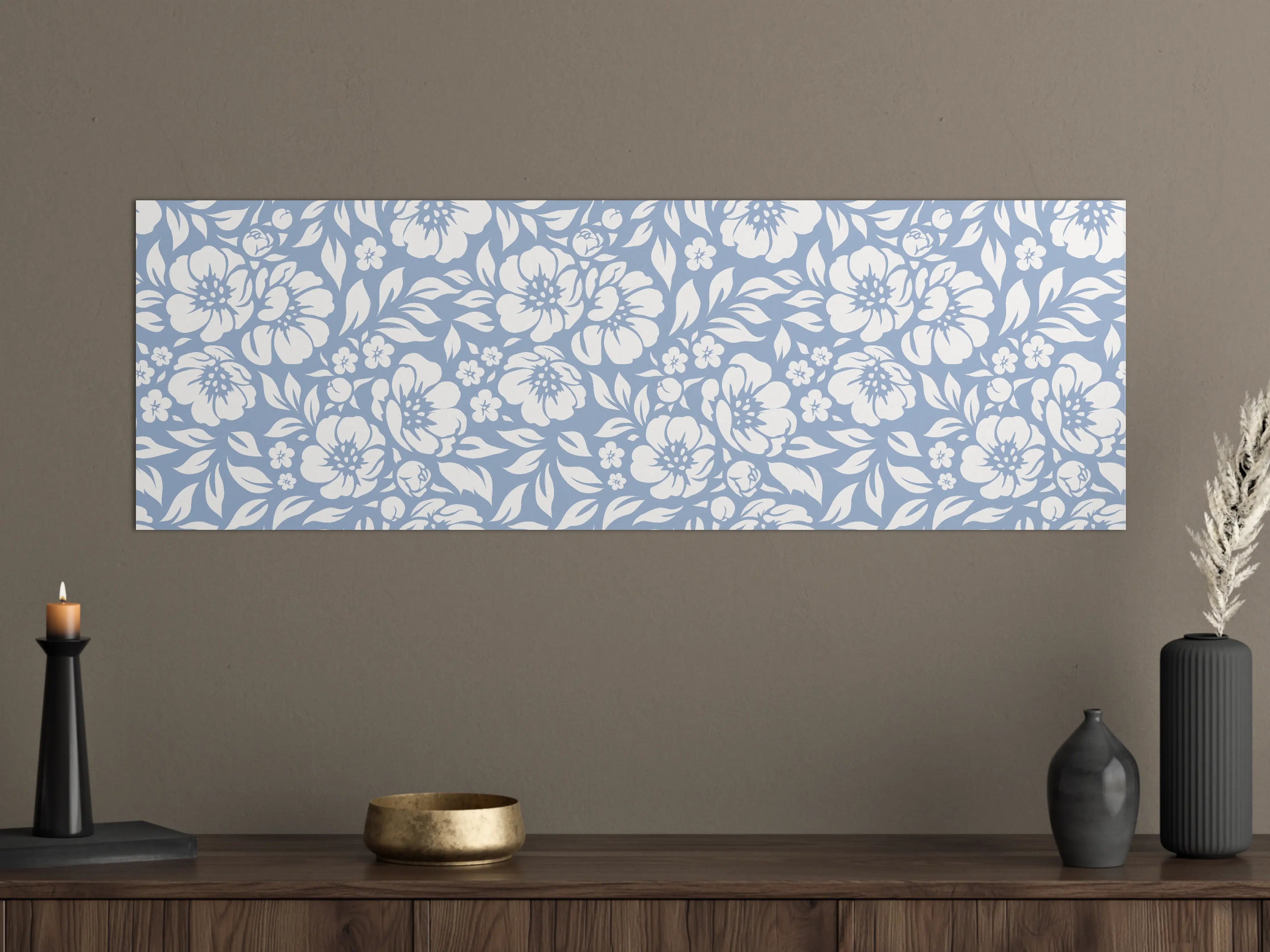 Große Wandbilder - Blumendesign in zartem Blau-Weiß