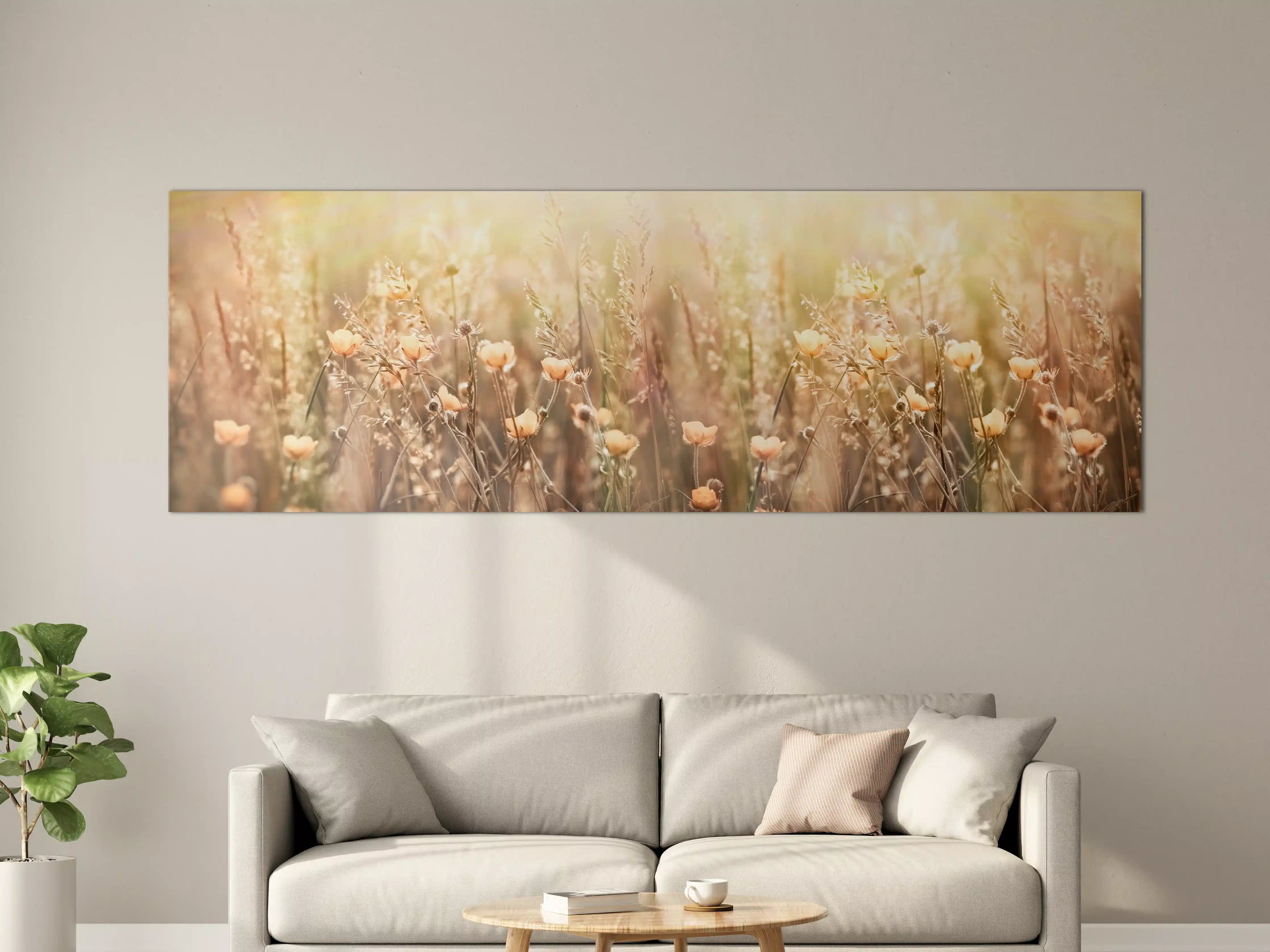 Große Wandbilder - Blumenfeld mit Sonnenstrahlen