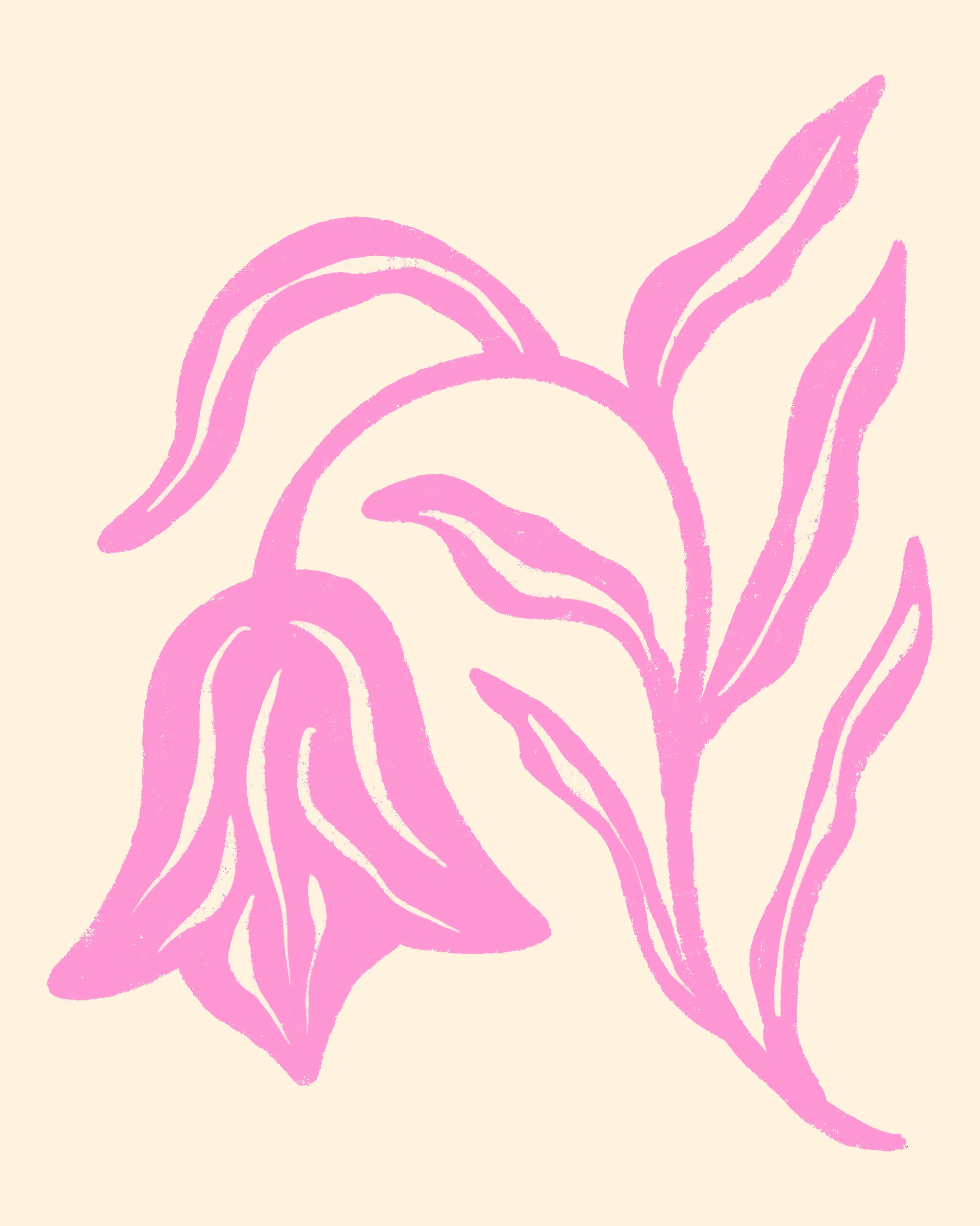 Große Wandbilder-Blumenillustration in Pink auf cremefarbenem Hintergrund