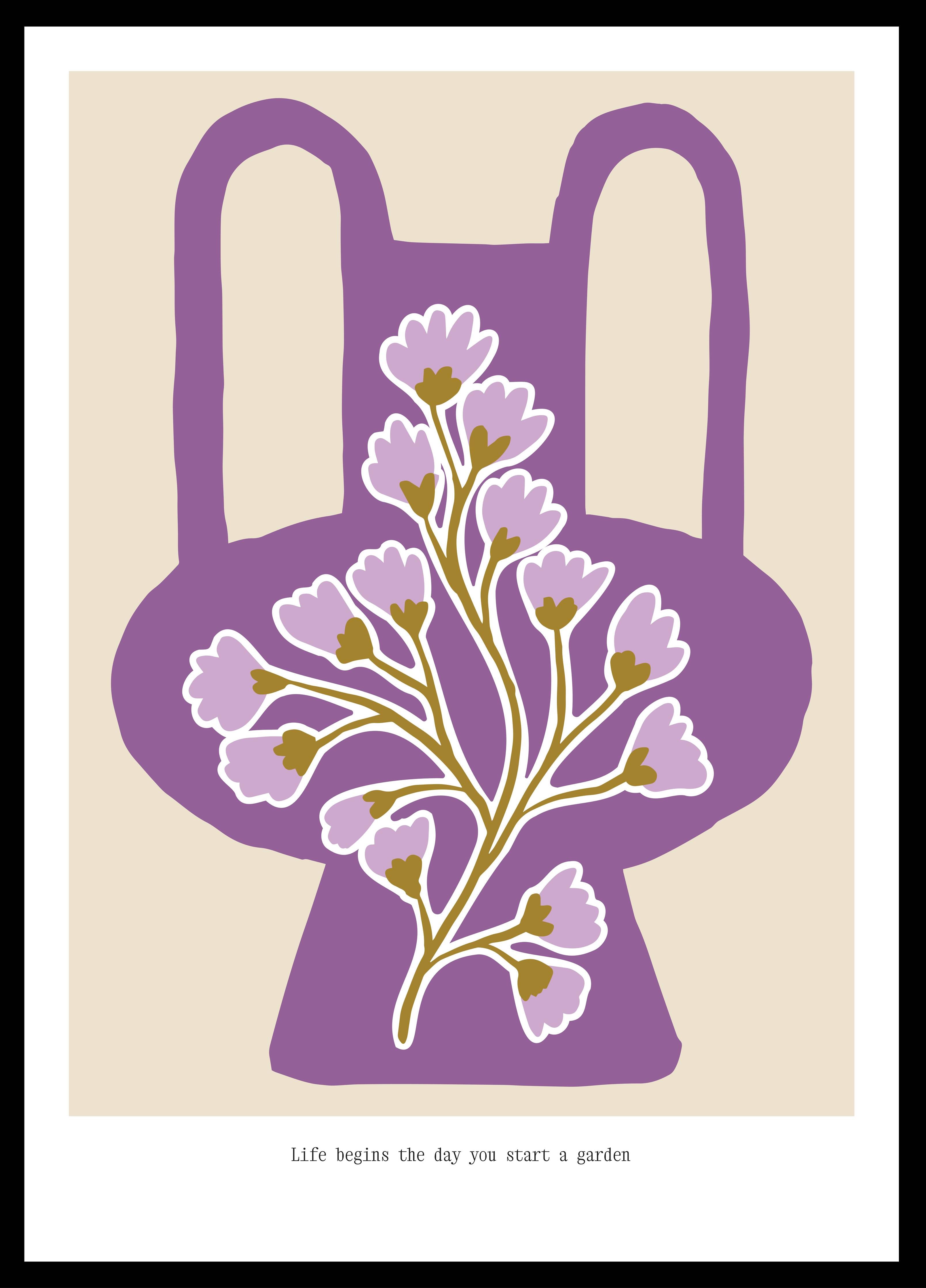 Große Wandbilder-Blumenmotiv in Lila auf neutralem Hintergrund
