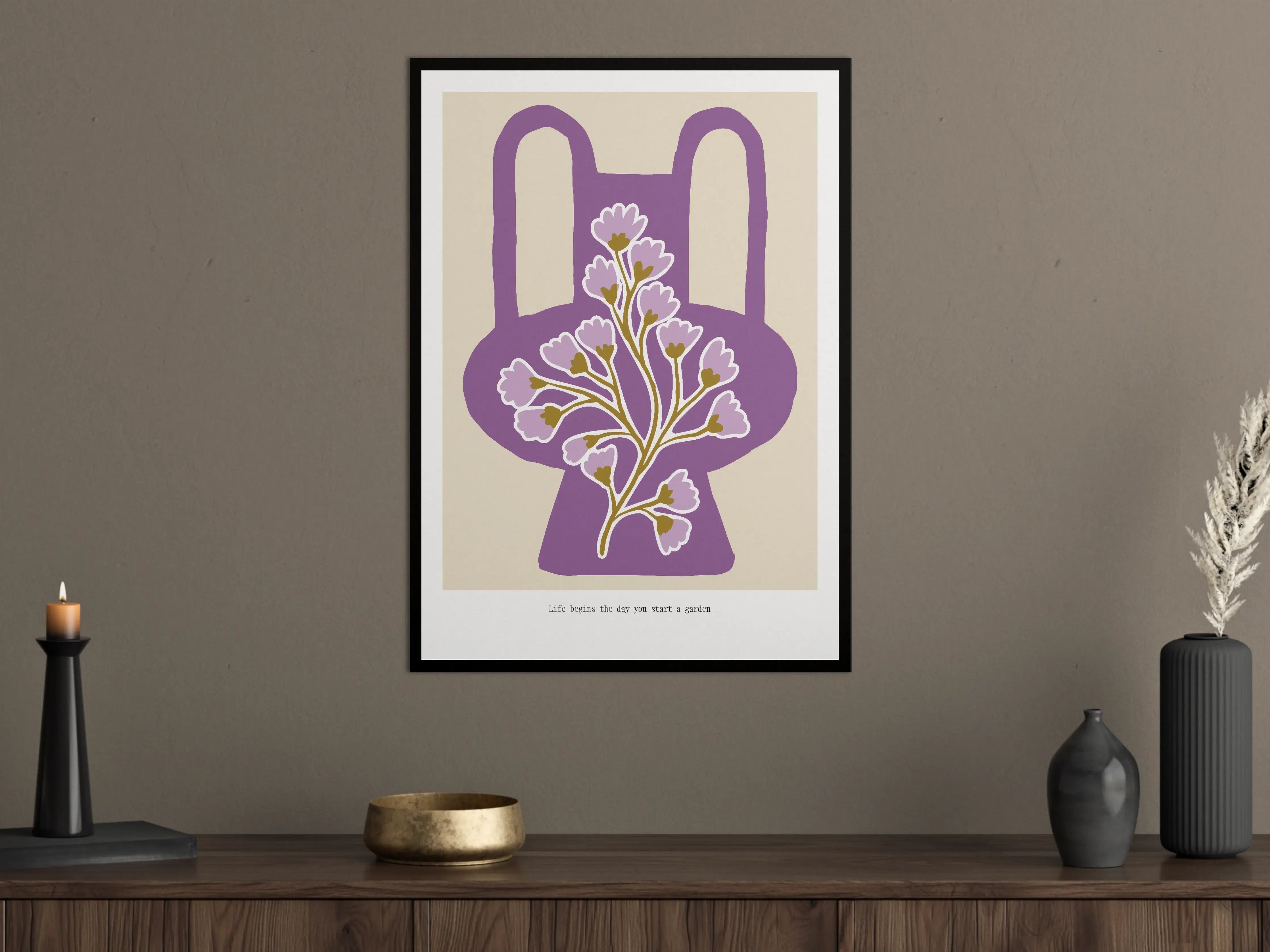 Große Wandbilder - Blumenmotiv in Lila auf neutralem Hintergrund