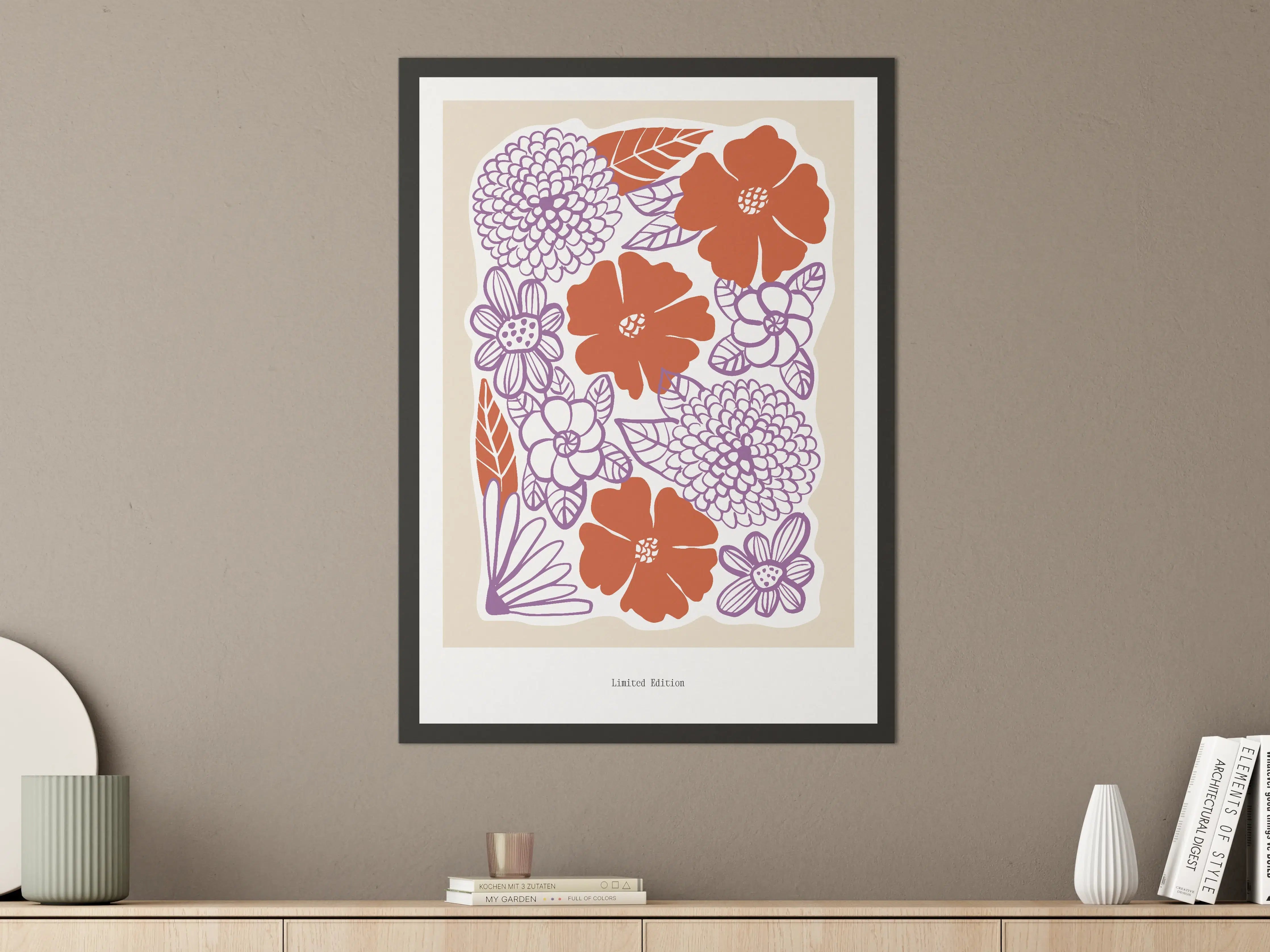 Große Wandbilder - Blumenmotive in Orange und Lila