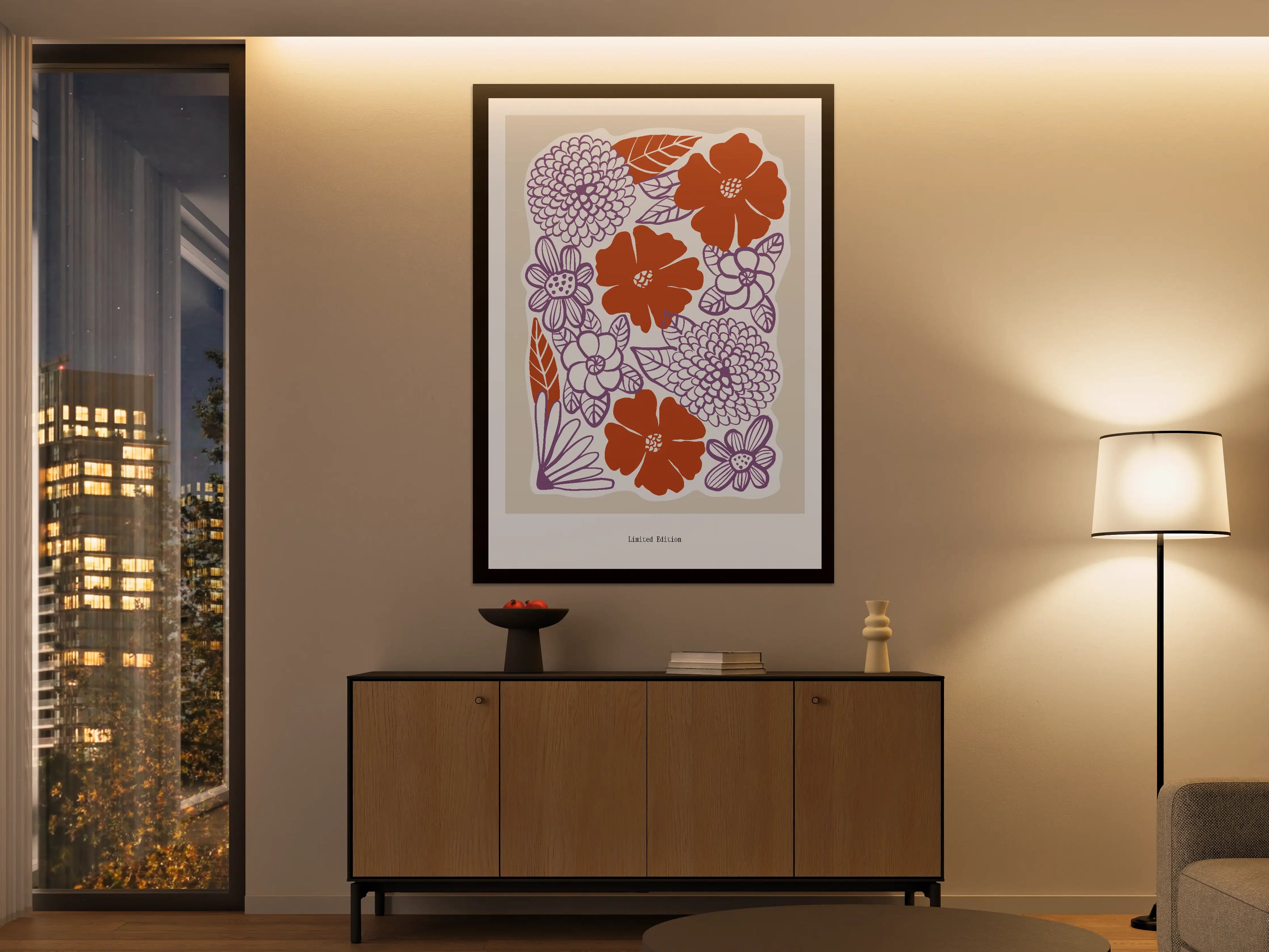 Große Wandbilder - Blumenmotive in Orange und Lila