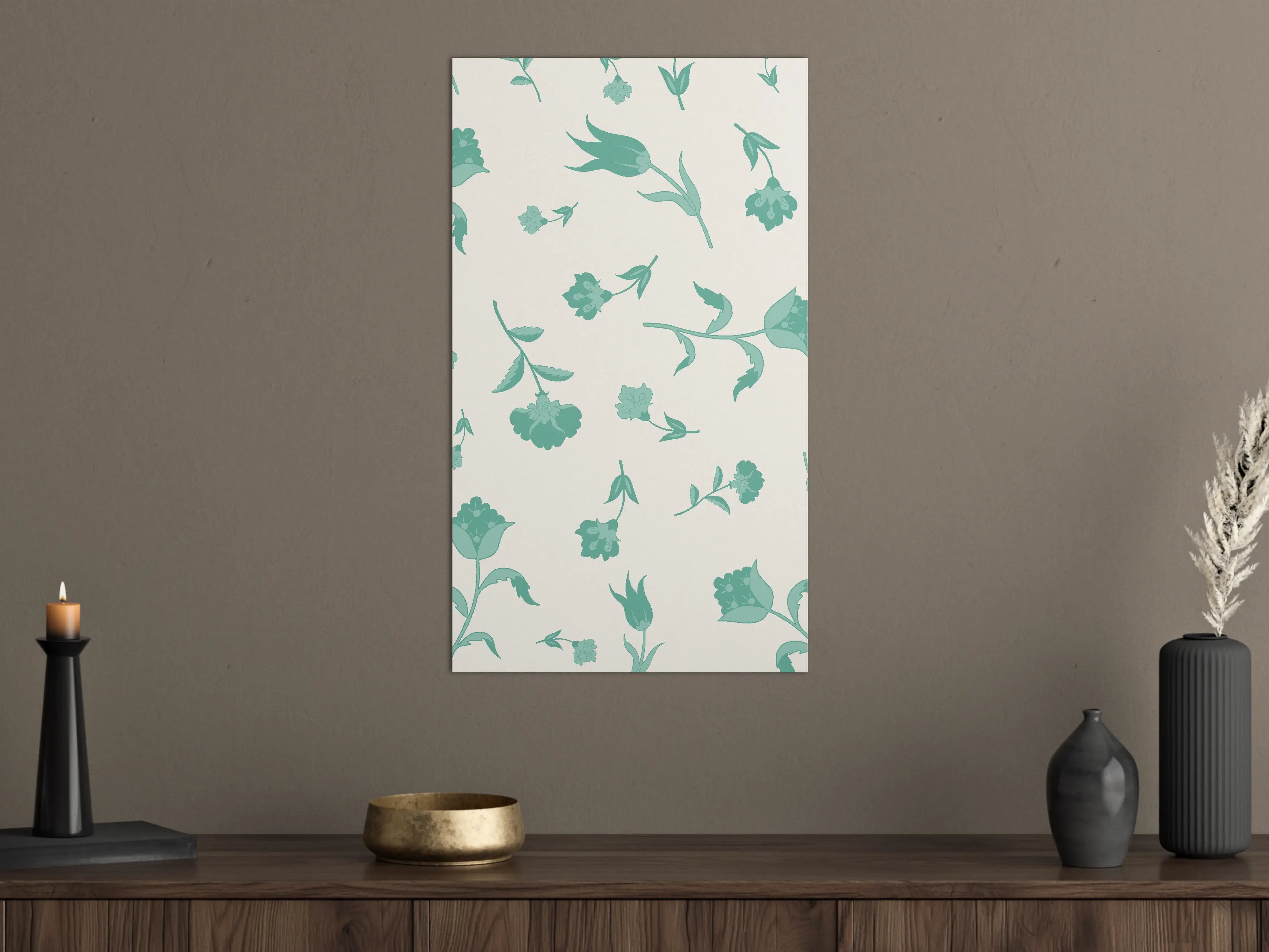 Große Wandbilder - Blumenmuster Türkis-Weiß