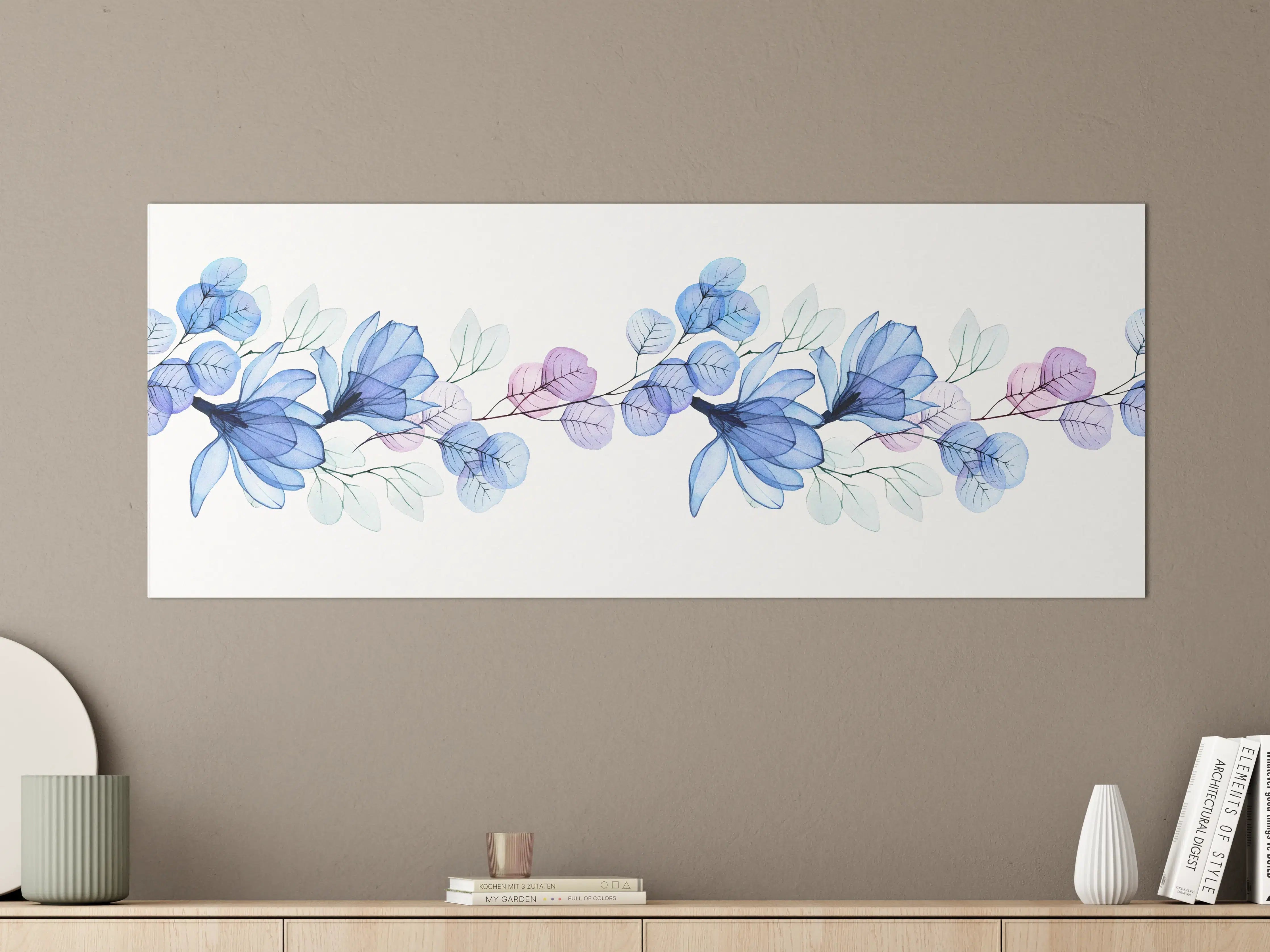 Große Wandbilder - Blumenmuster in Blau und Violett