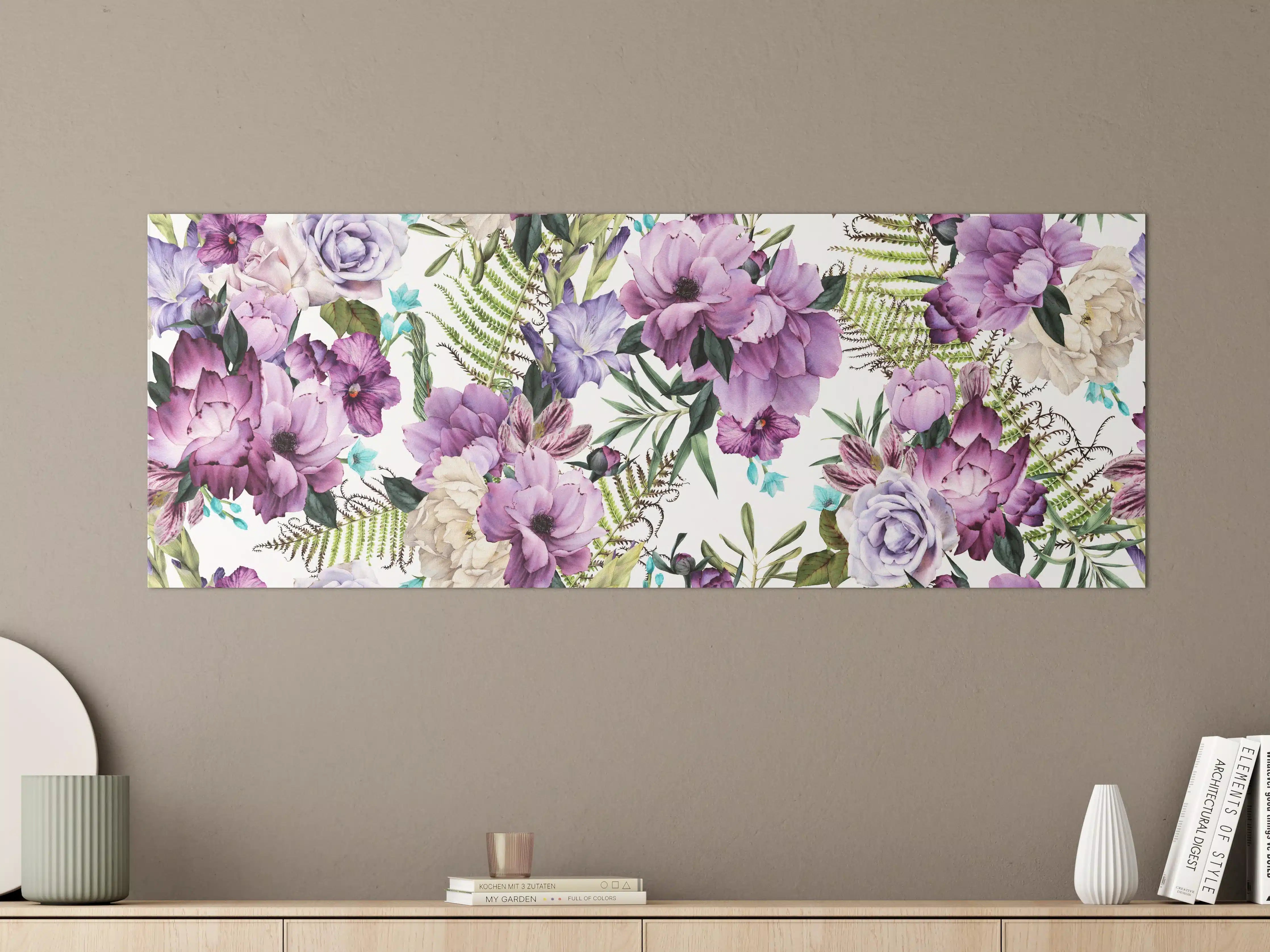 Große Wandbilder - Blumenmuster in Lavendel- und Fliedertönen