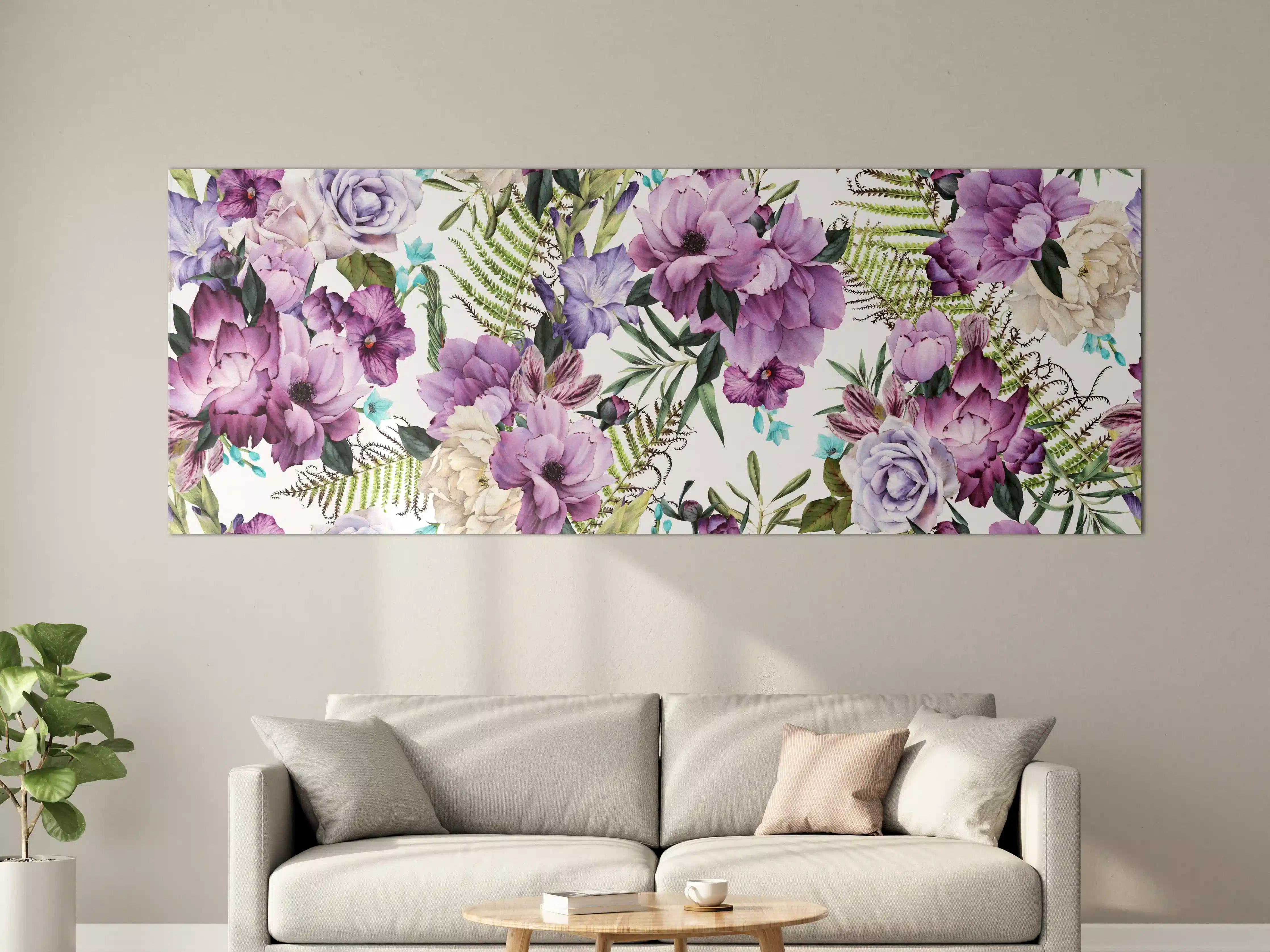 Große Wandbilder - Blumenmuster in Lavendel- und Fliedertönen