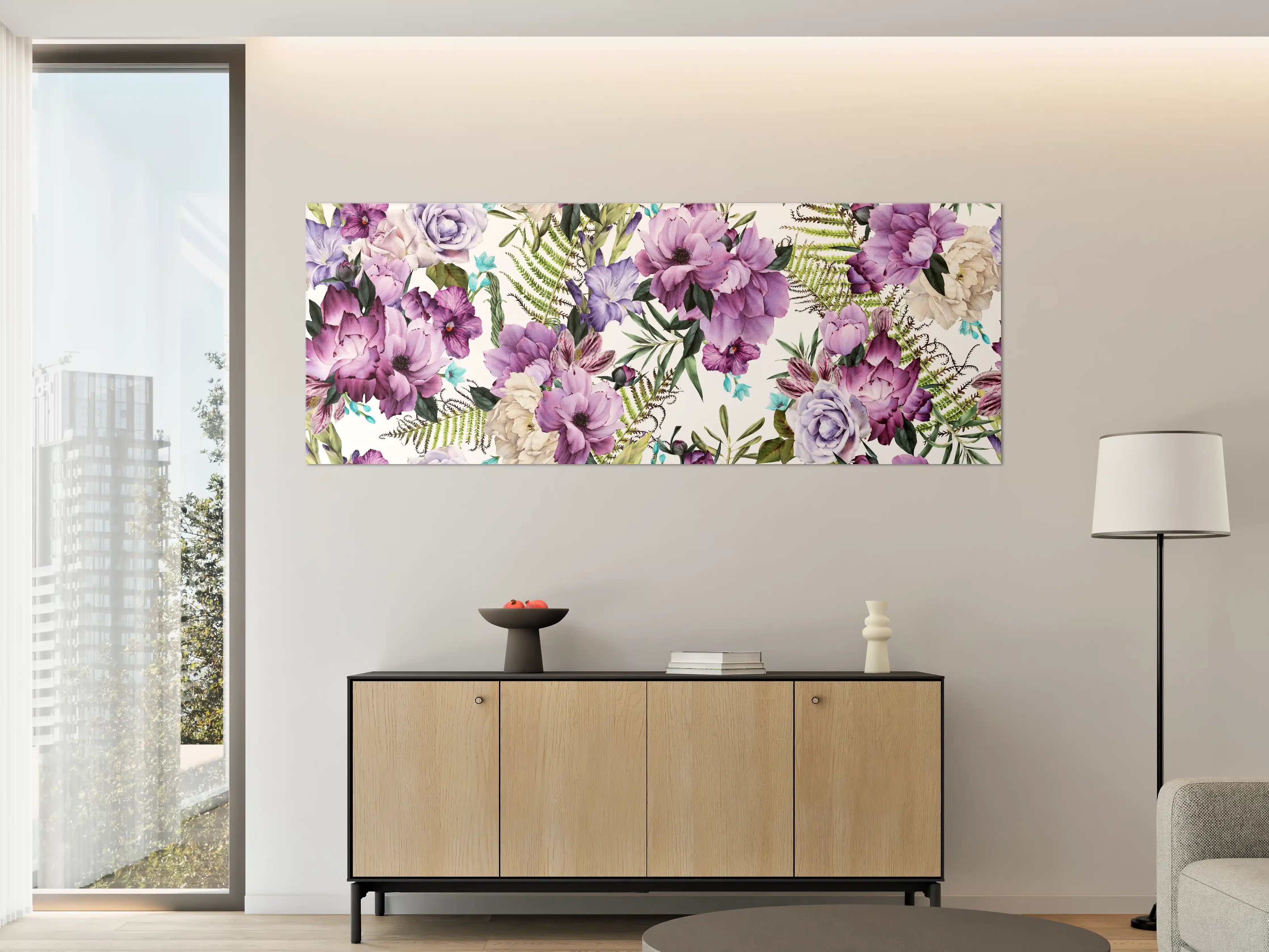 Große Wandbilder - Blumenmuster in Lavendel- und Fliedertönen
