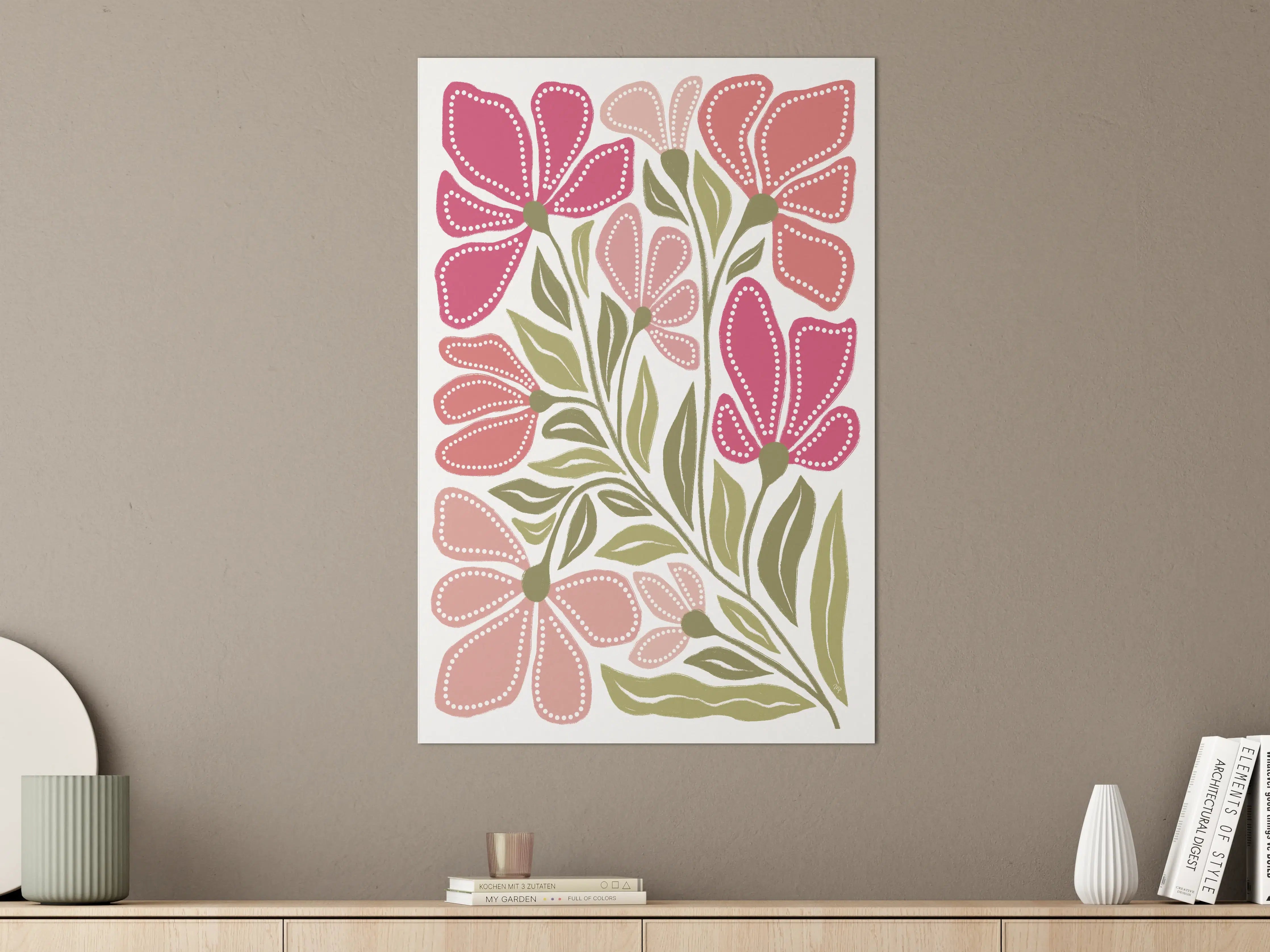 Große Wandbilder - Blumenmuster in Pink und Grün