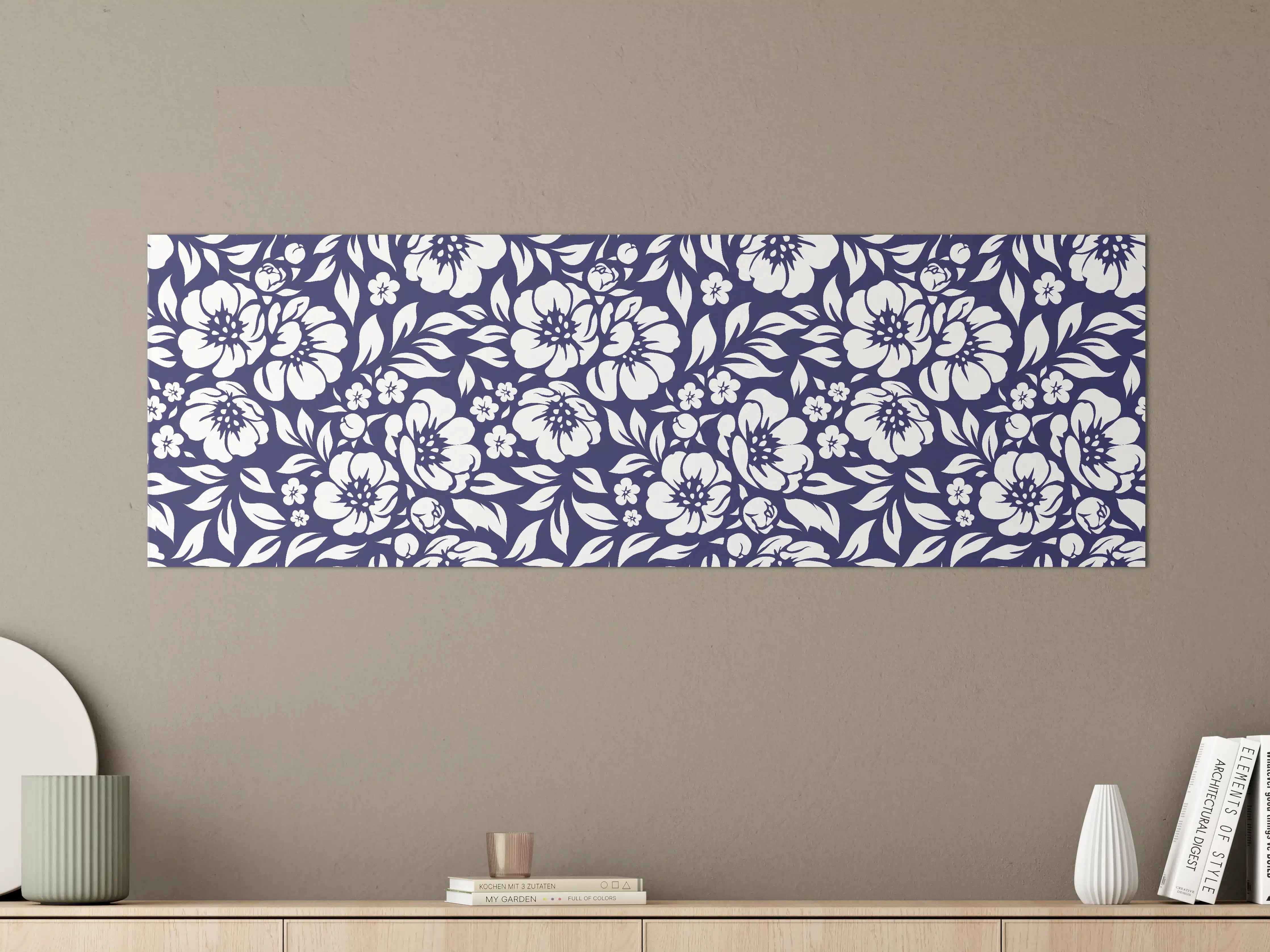 Große Wandbilder - Blumenmuster in Weiß und Blau
