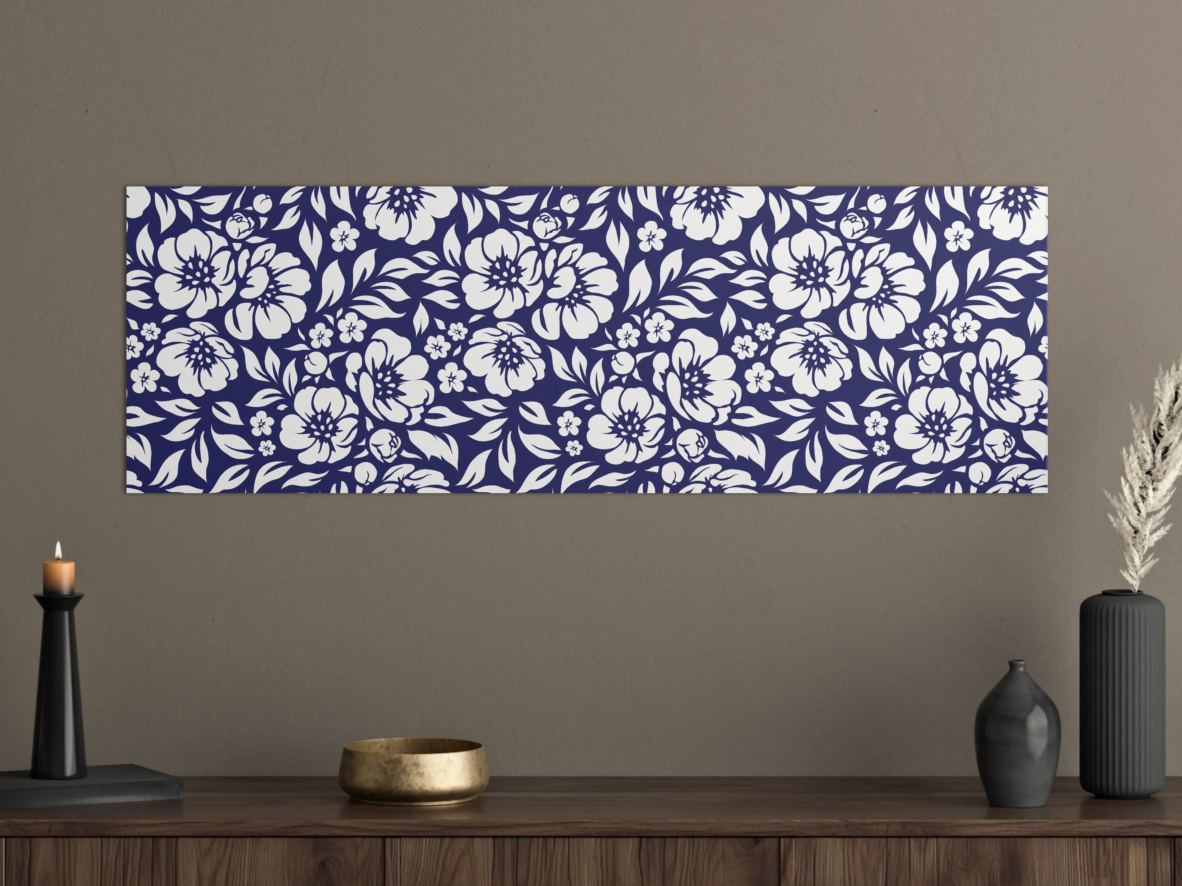 Große Wandbilder - Blumenmuster in Weiß und Blau