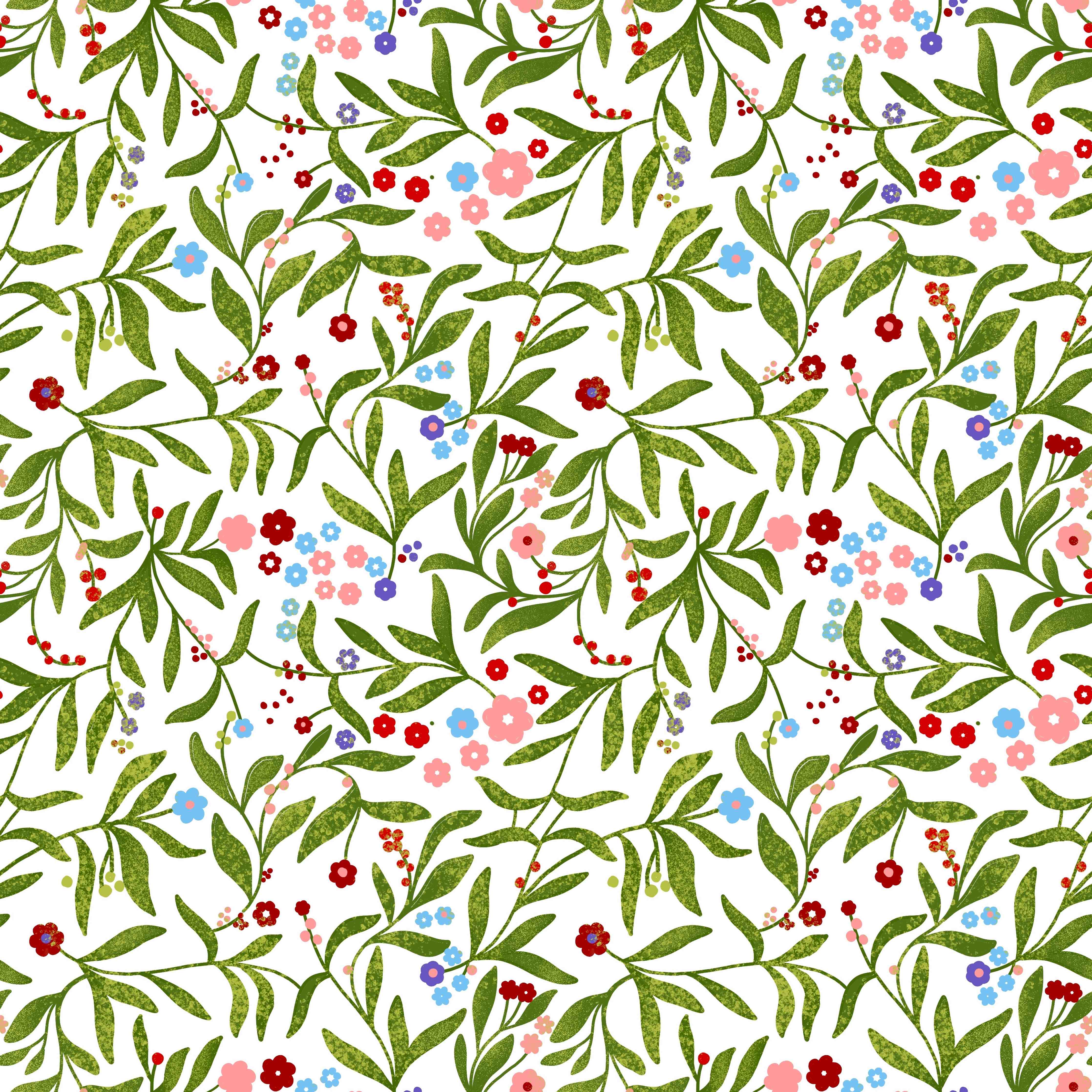 Große Wandbilder-Blumenmuster mit grünen Blättern und Farbenvielfalt