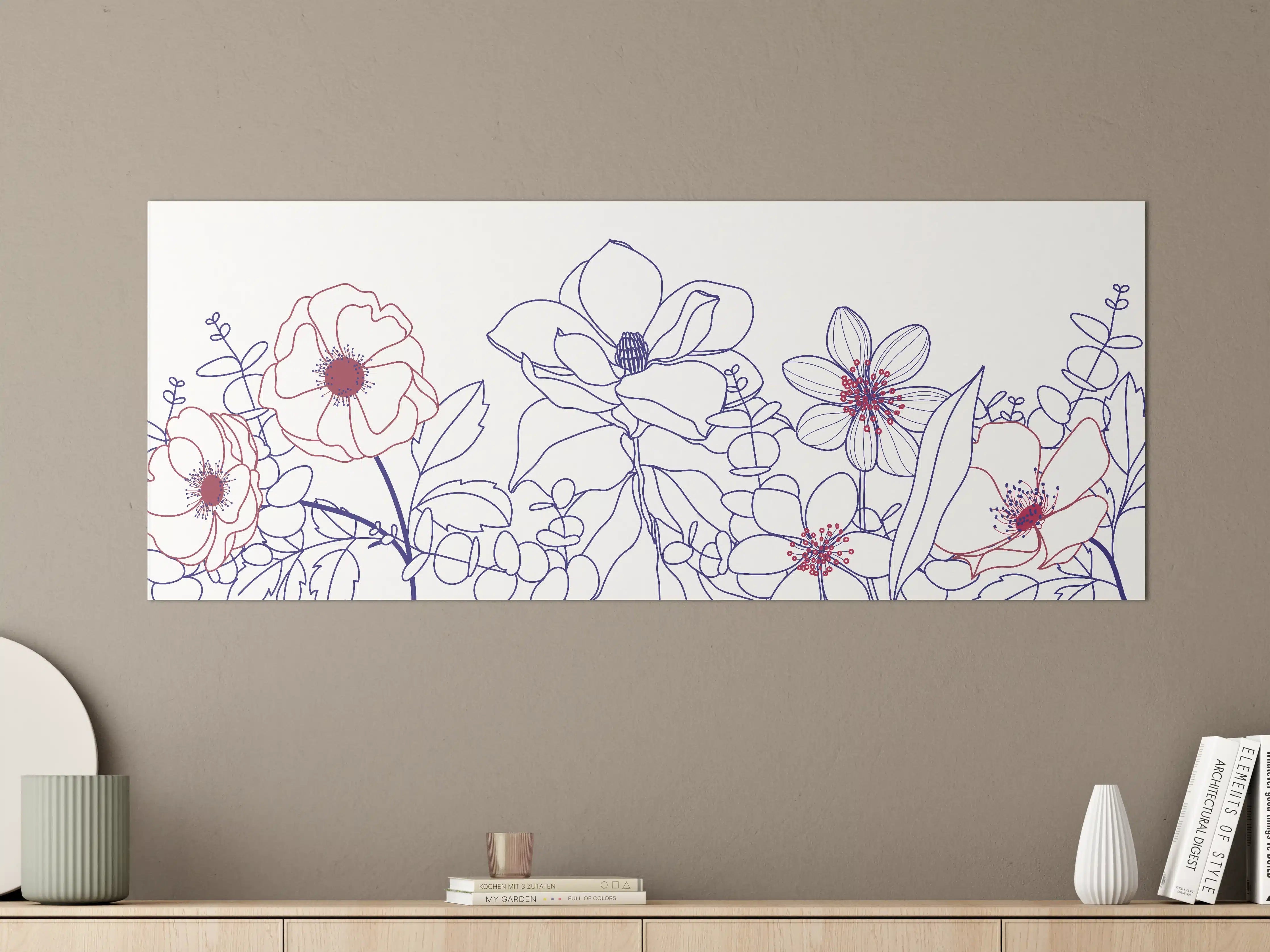 Große Wandbilder - Blumenstrauß Linienzeichnung Wanddekor