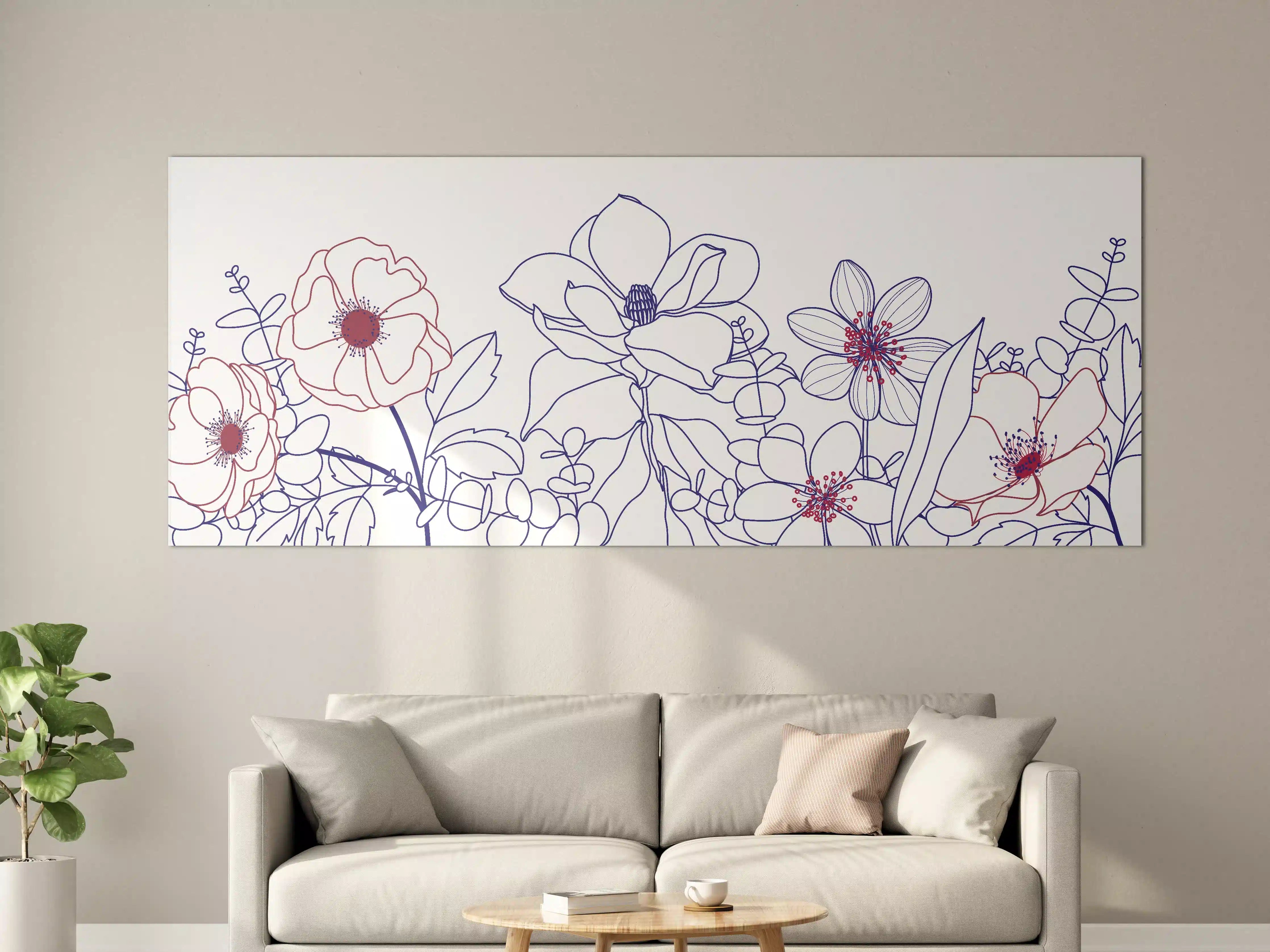 Große Wandbilder - Blumenstrauß Linienzeichnung Wanddekor