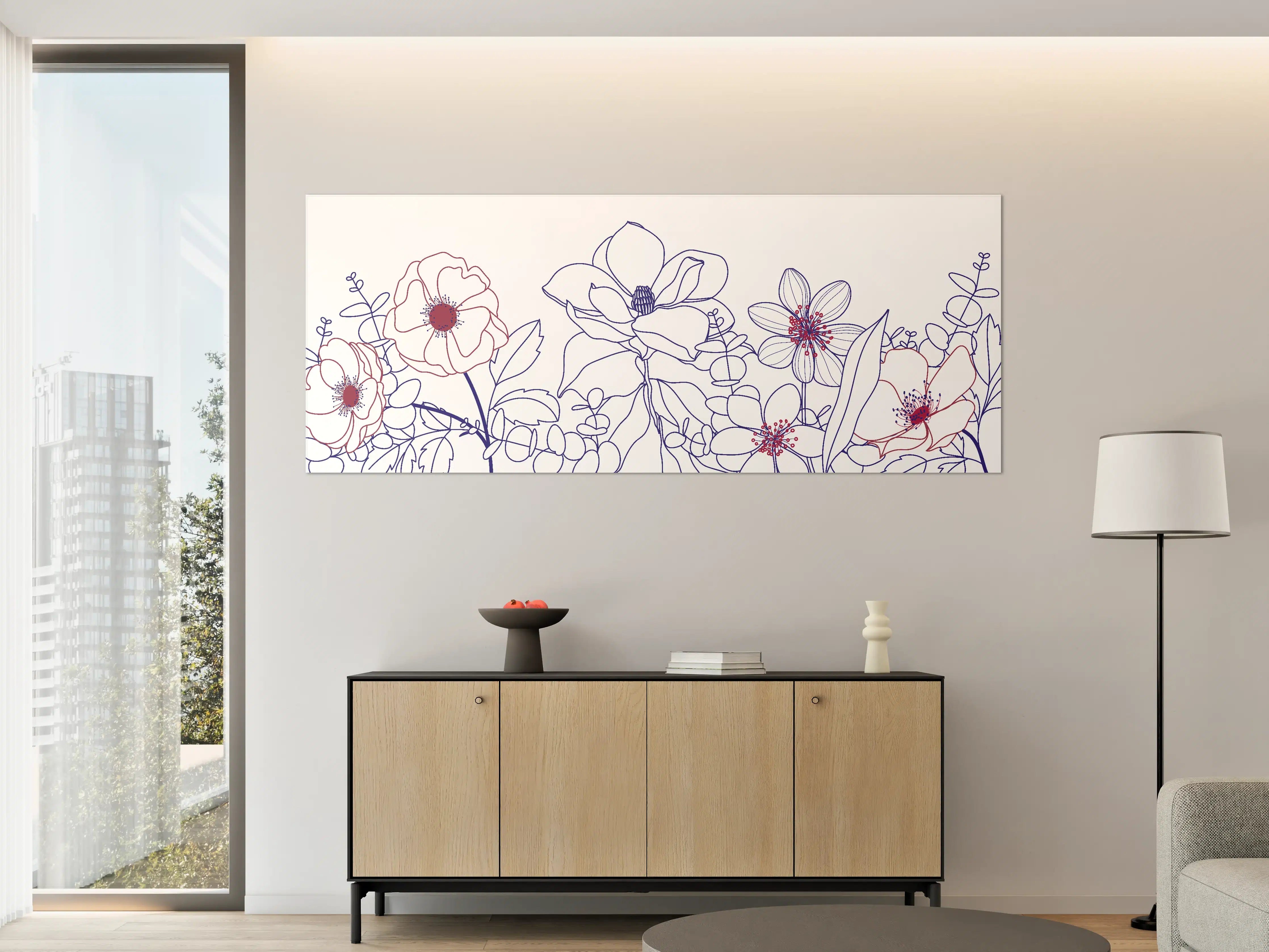 Große Wandbilder - Blumenstrauß Linienzeichnung Wanddekor