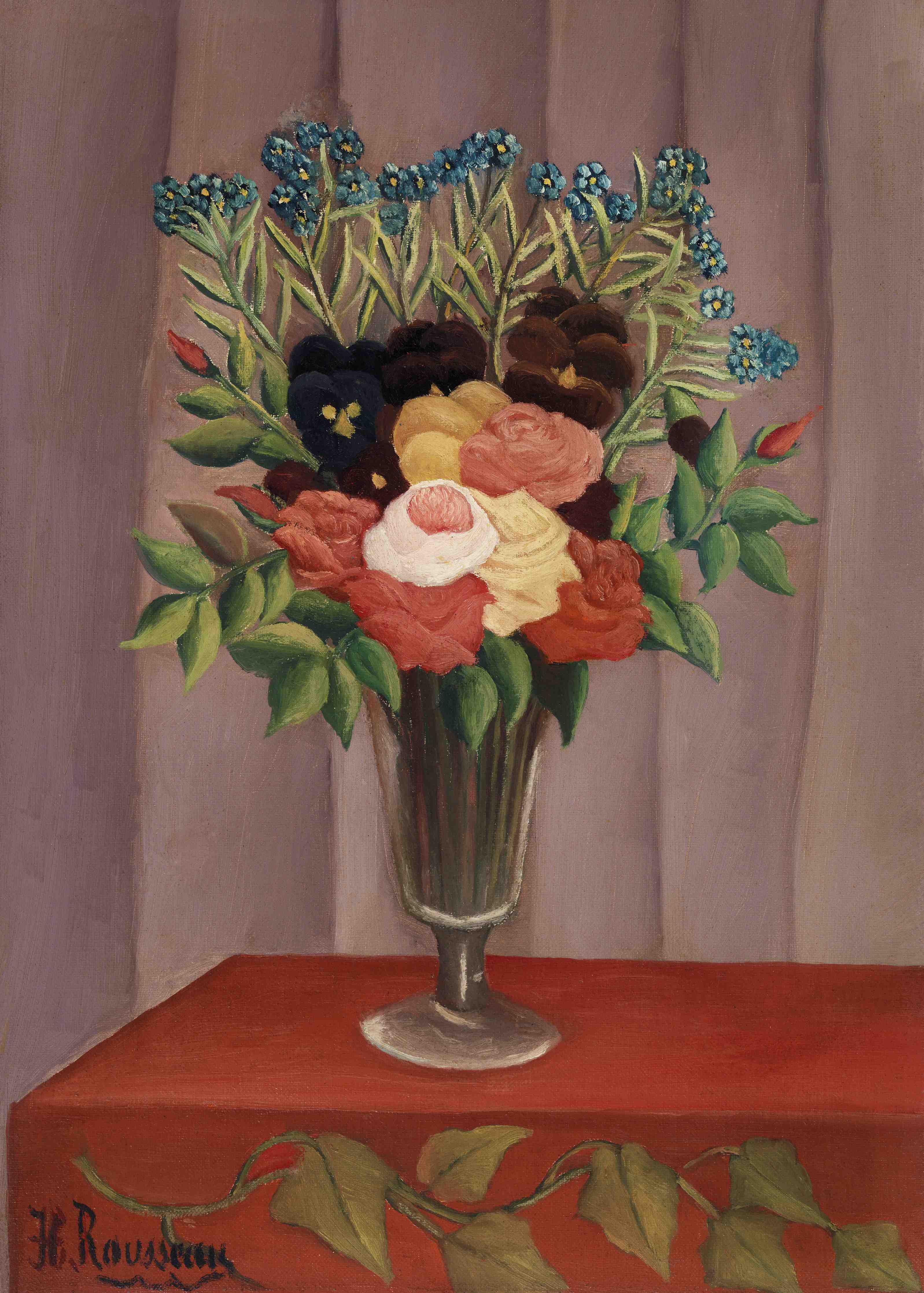 Große Wandbilder-Blumenstrauß in Vase vor Holzwand