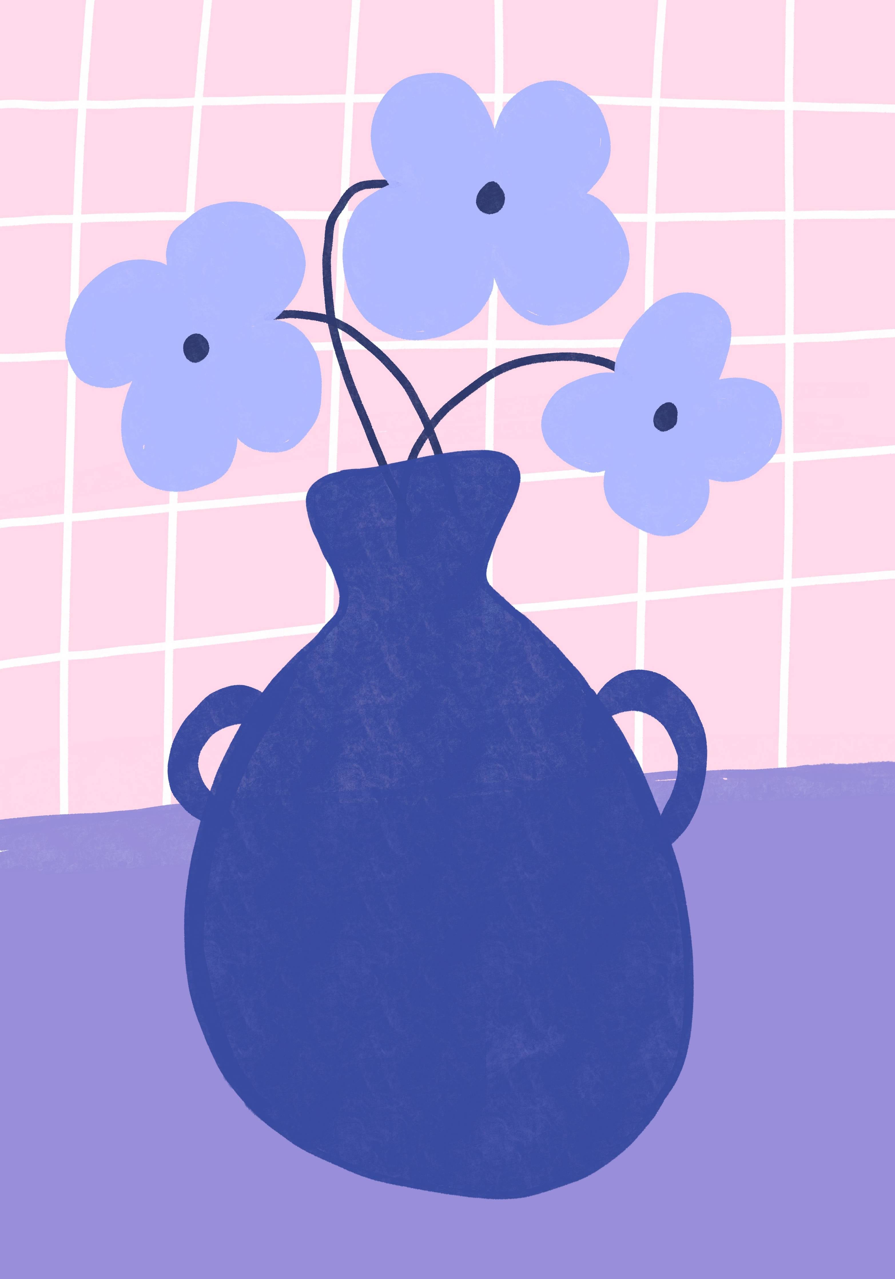 Große Wandbilder-Blumenstrauß in blauer Vase