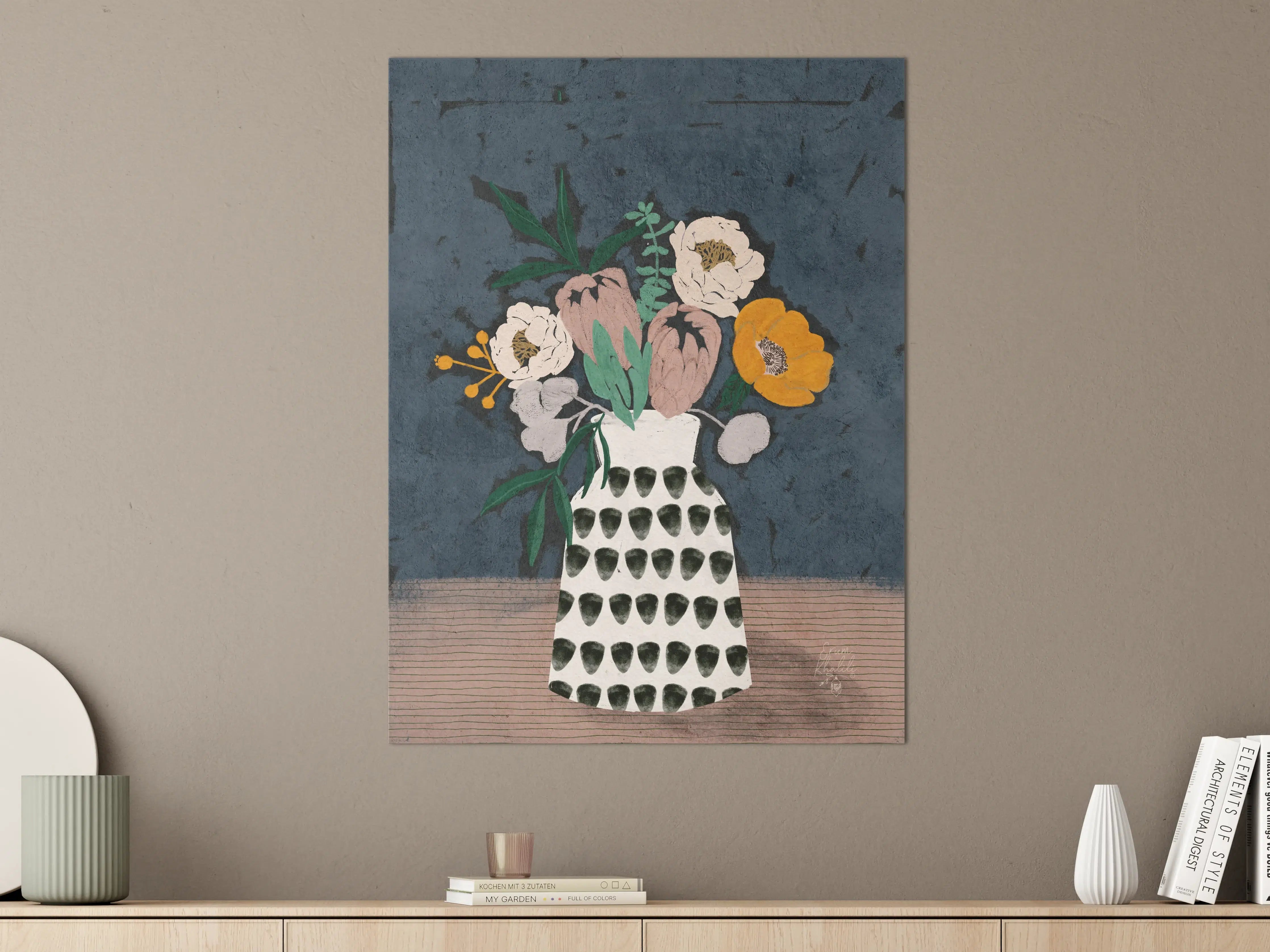 Große Wandbilder - Blumenstrauß in stilvoller Vase auf dunklem Hintergrund