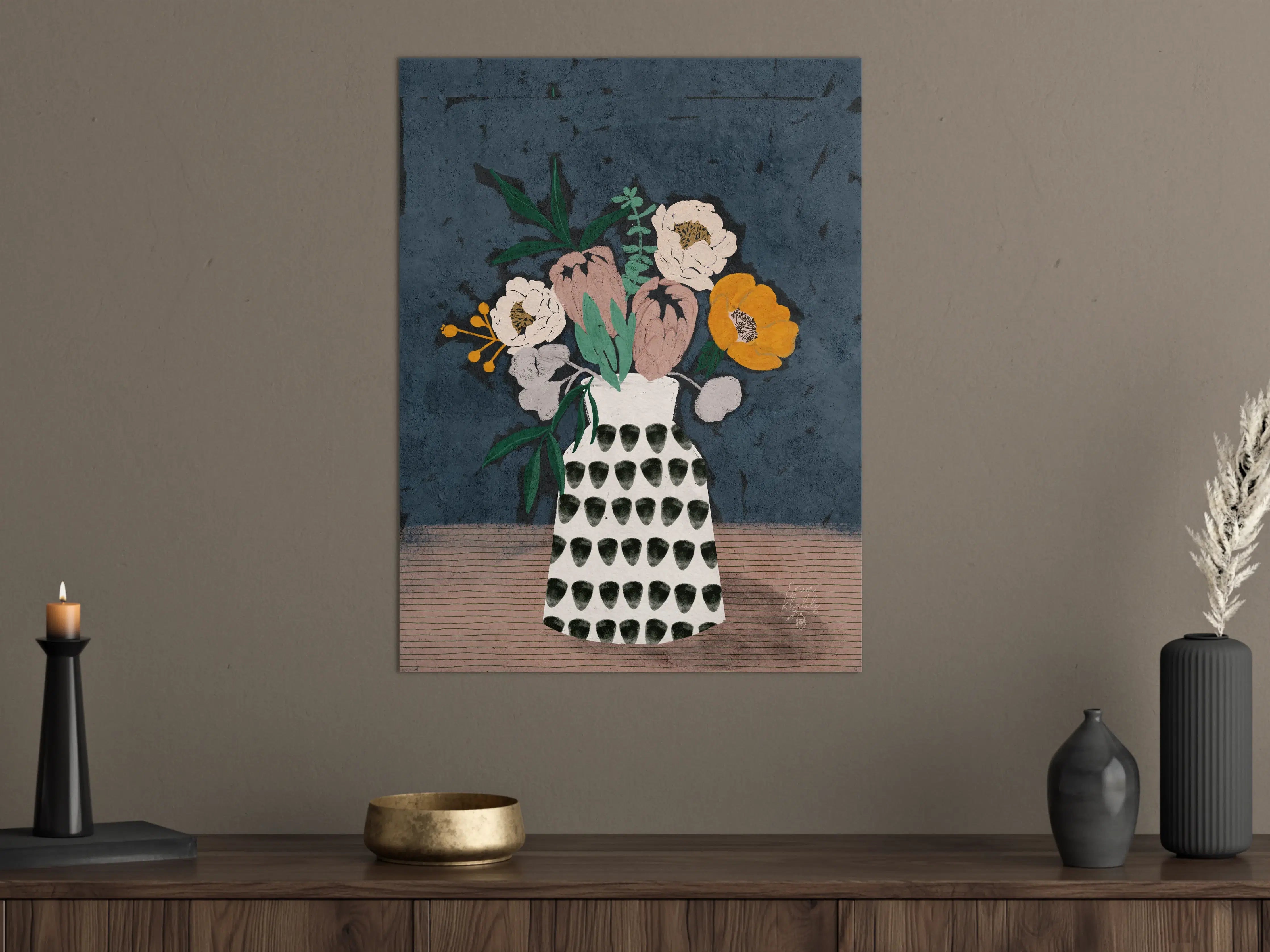 Große Wandbilder - Blumenstrauß in stilvoller Vase auf dunklem Hintergrund