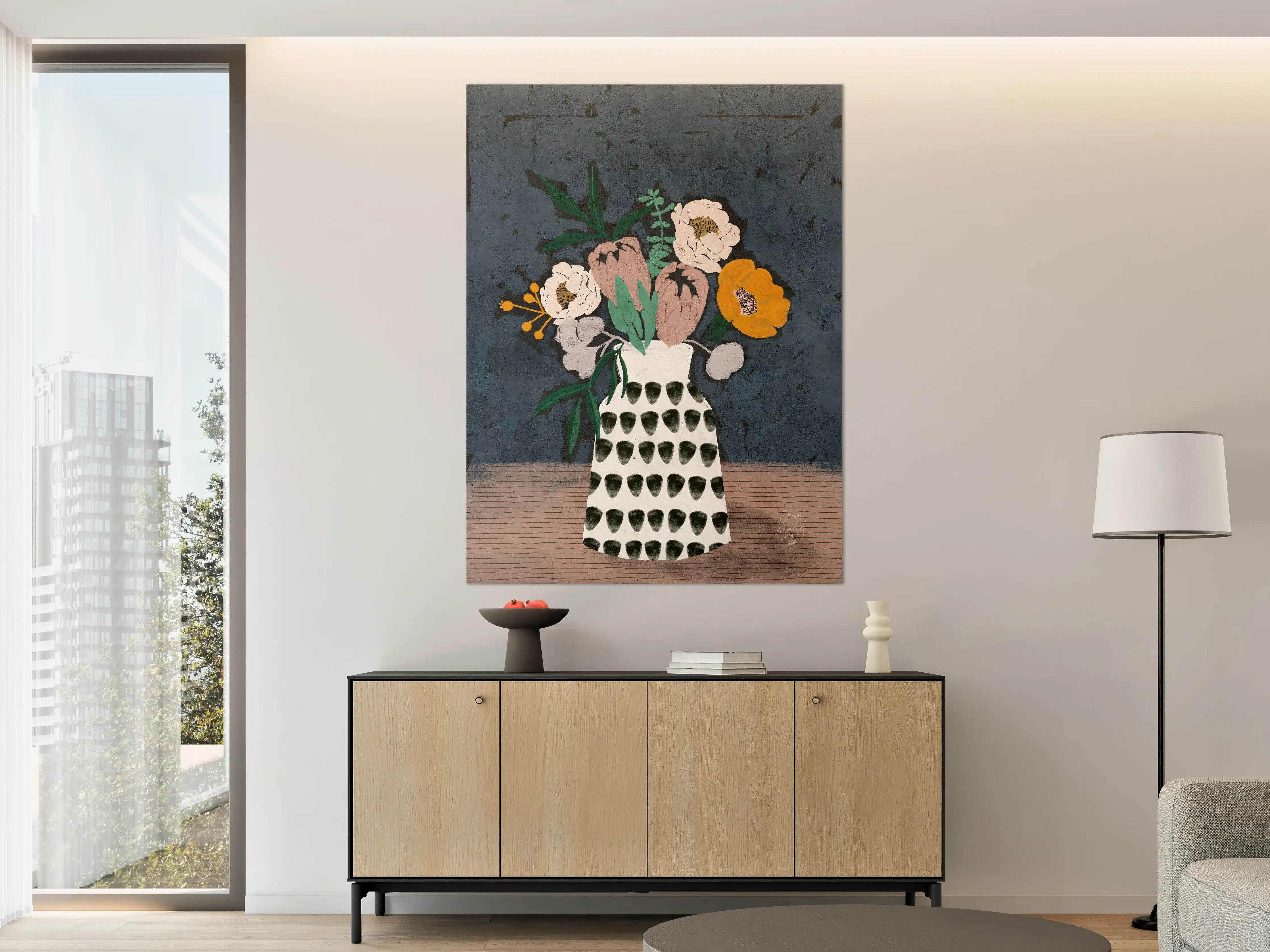 Große Wandbilder - Blumenstrauß in stilvoller Vase auf dunklem Hintergrund