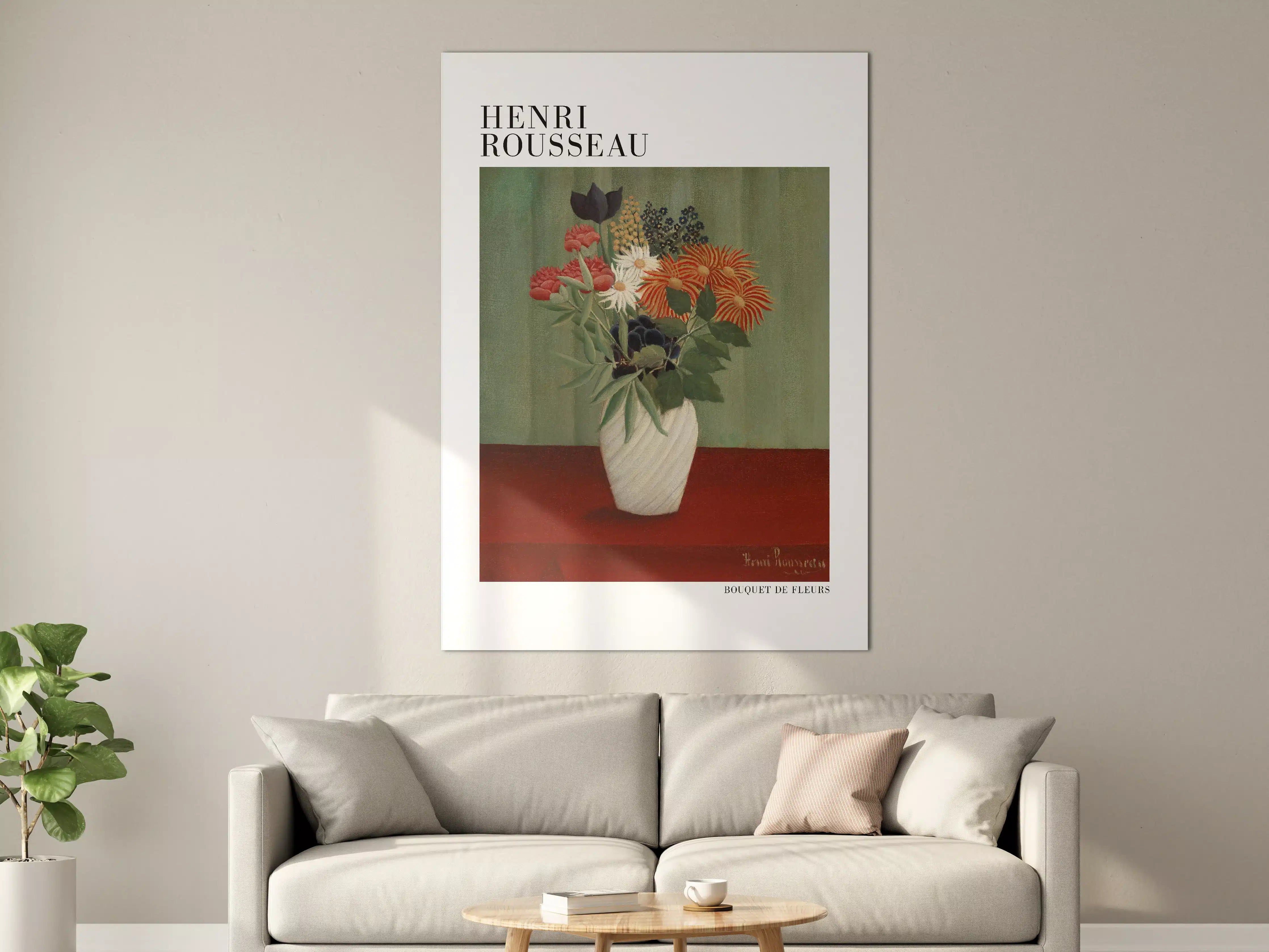 Große Wandbilder - Blumenstrauß in weißer Vase auf rotem Tisch