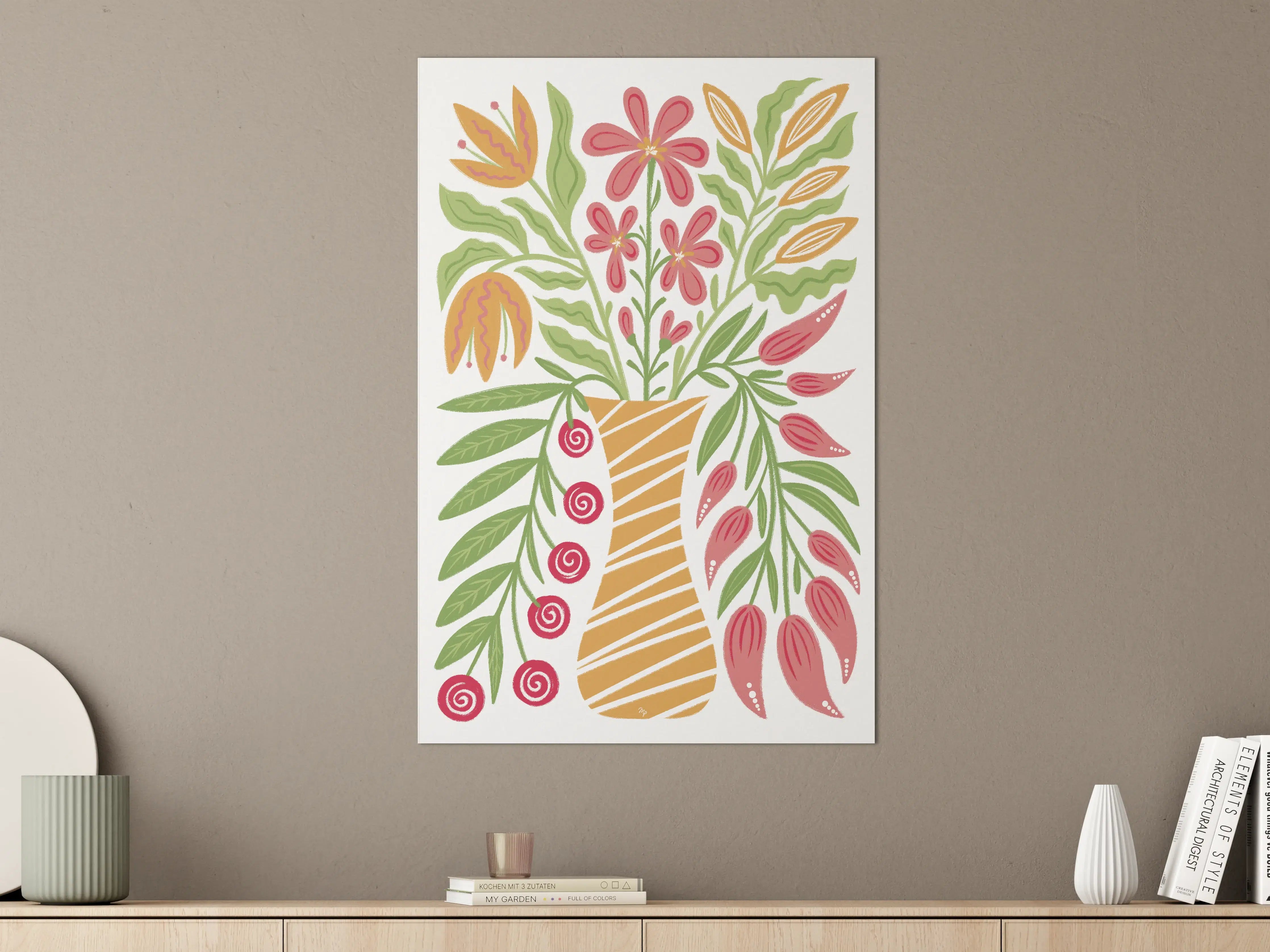 Große Wandbilder - Blumenvase mit buntem Blumenteppich