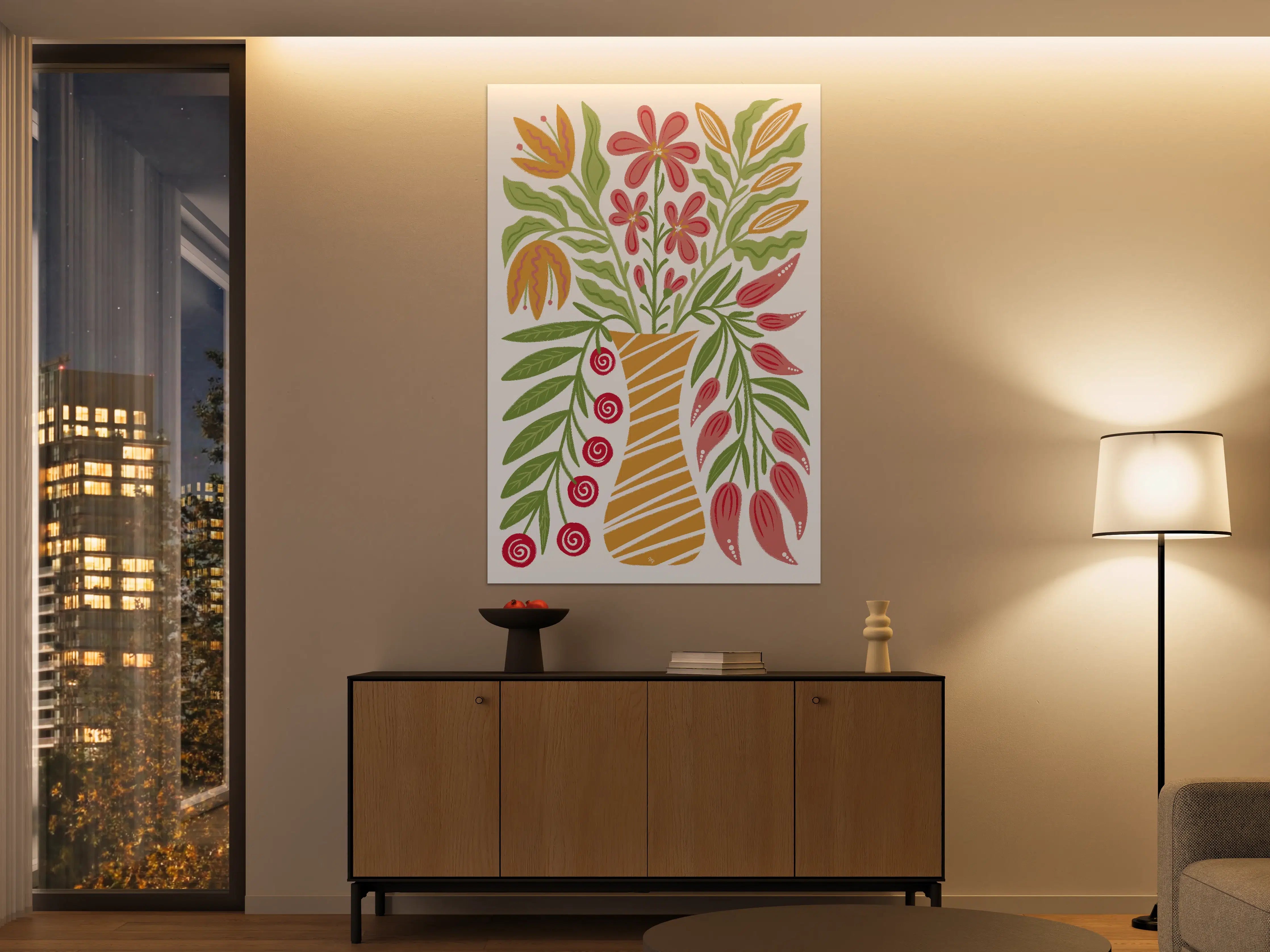 Große Wandbilder - Blumenvase mit buntem Blumenteppich