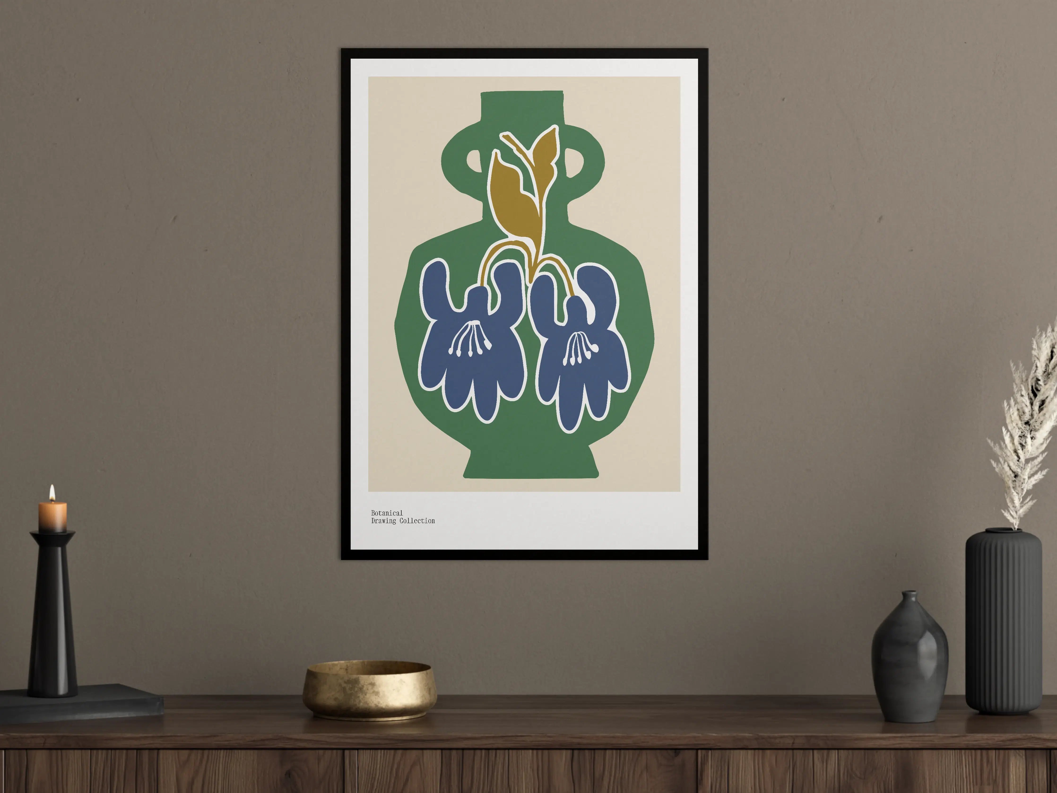 Große Wandbilder - Blumenvasen Illustration in Blau und Grün