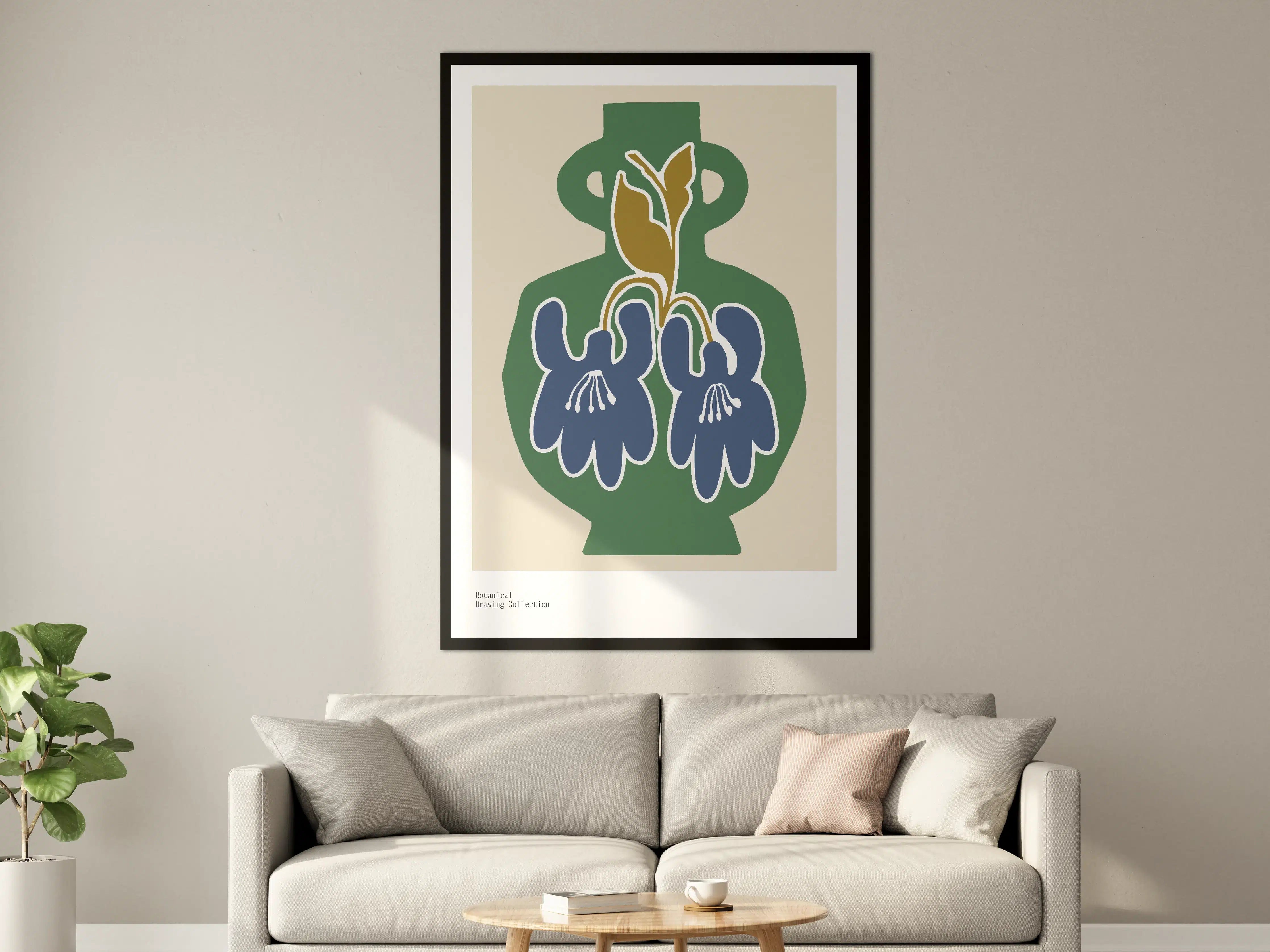 Große Wandbilder - Blumenvasen Illustration in Blau und Grün