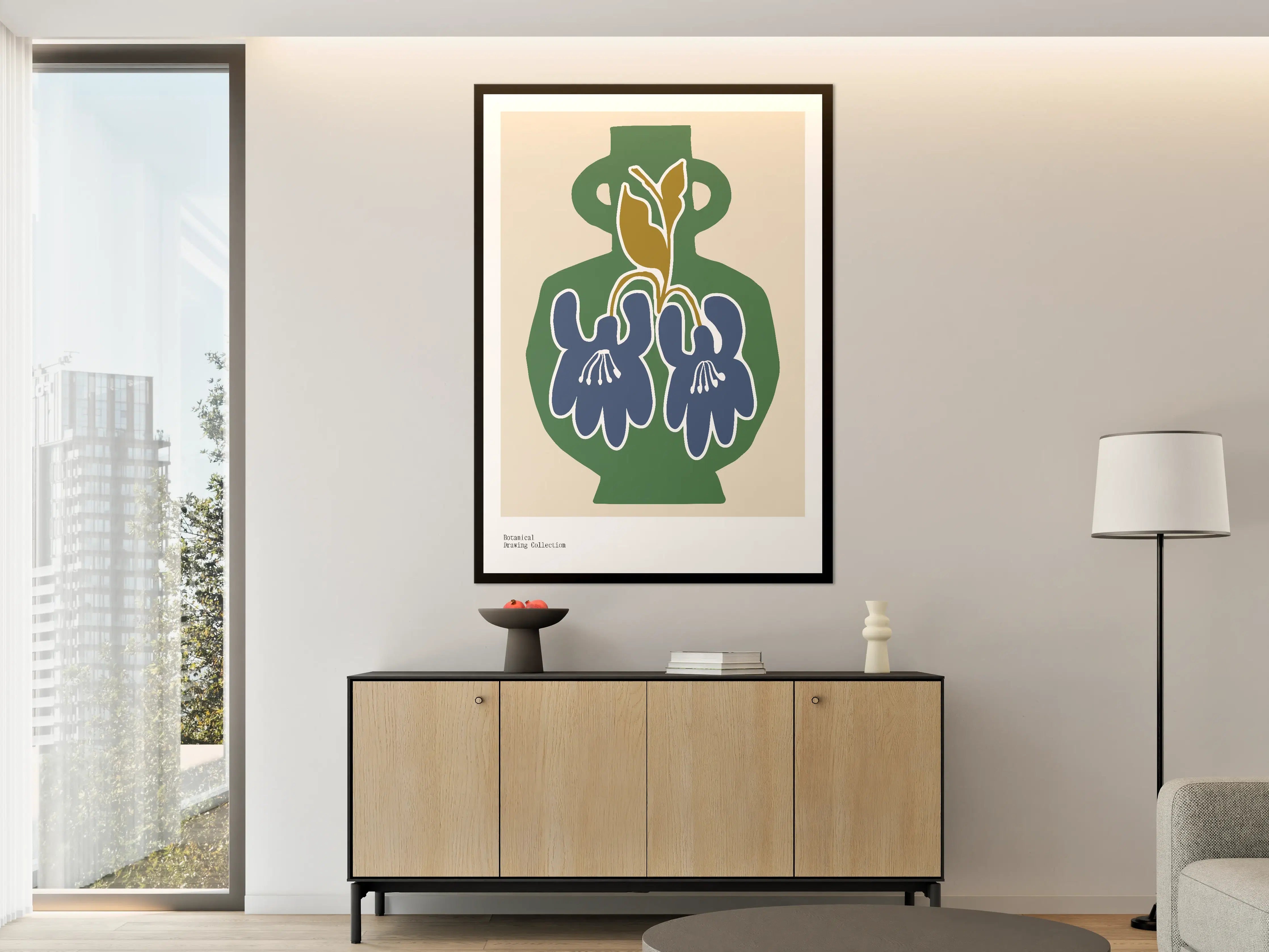 Große Wandbilder - Blumenvasen Illustration in Blau und Grün