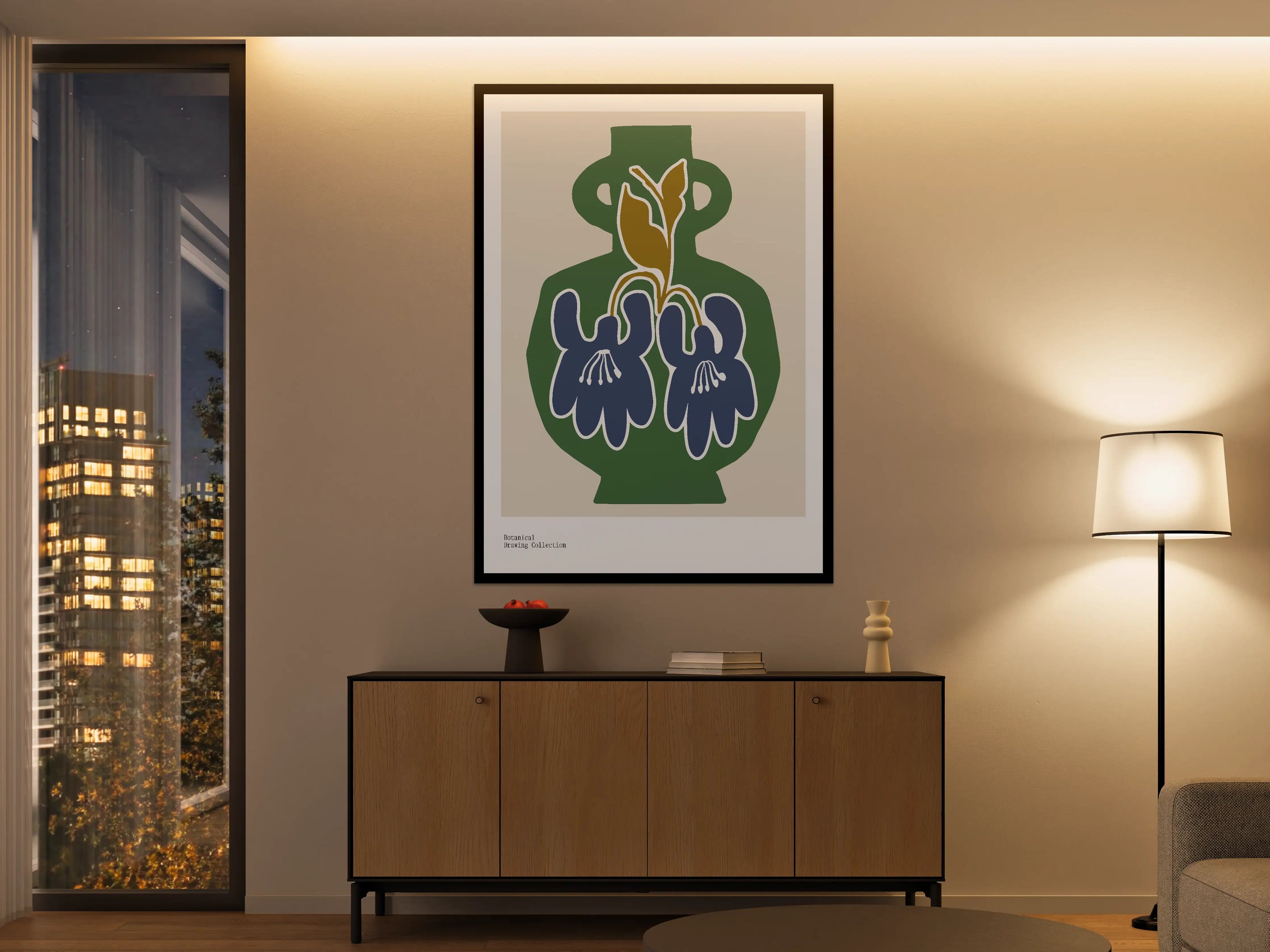 Große Wandbilder - Blumenvasen Illustration in Blau und Grün