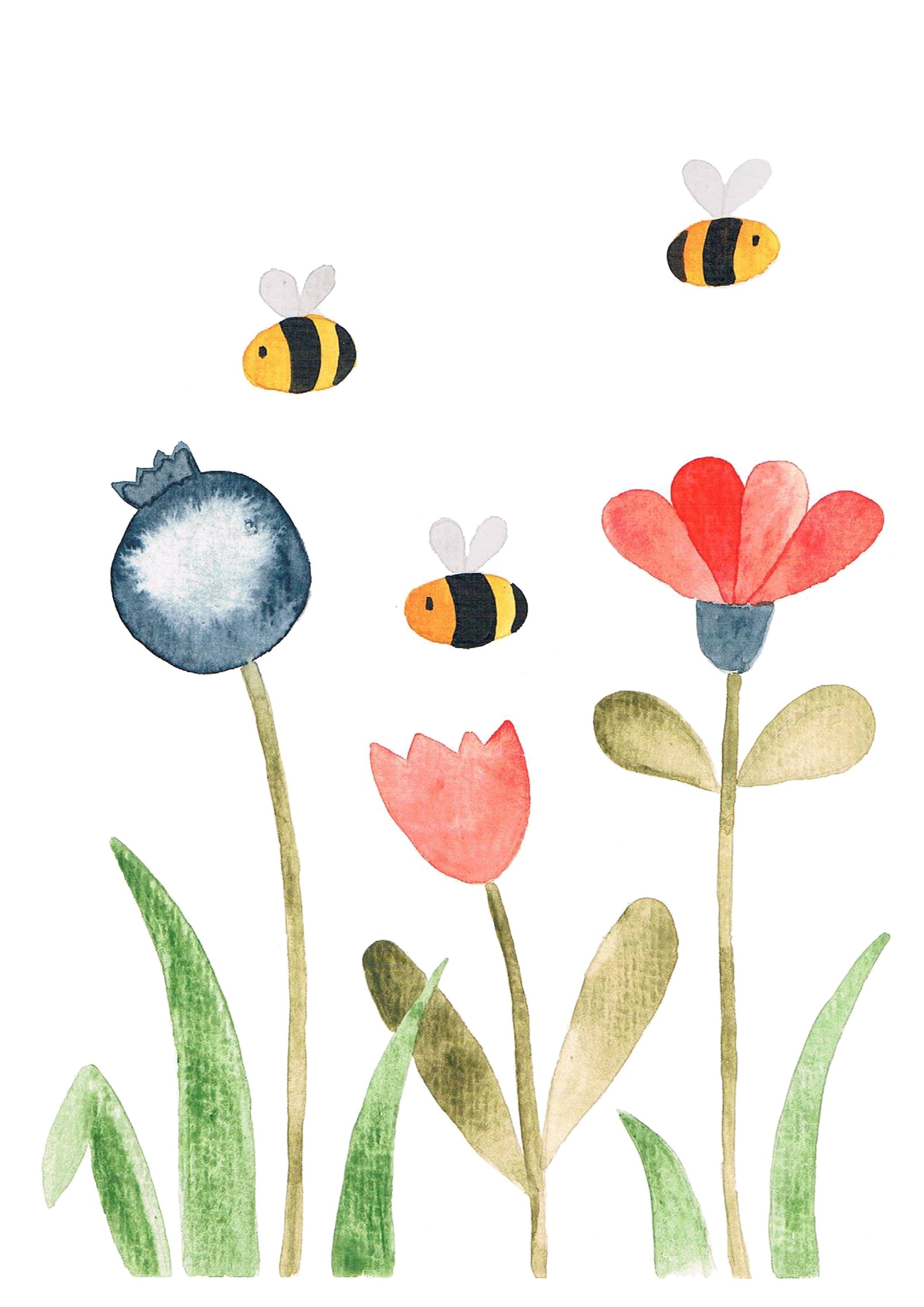Große Wandbilder-Blumenwiese mit summenden Bienen